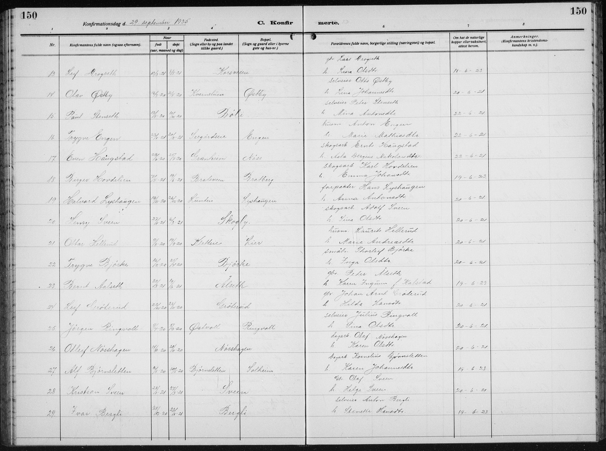 Biri prestekontor, AV/SAH-PREST-096/H/Ha/Hab/L0007: Parish register (copy) no. 7, 1919-1941, p. 150