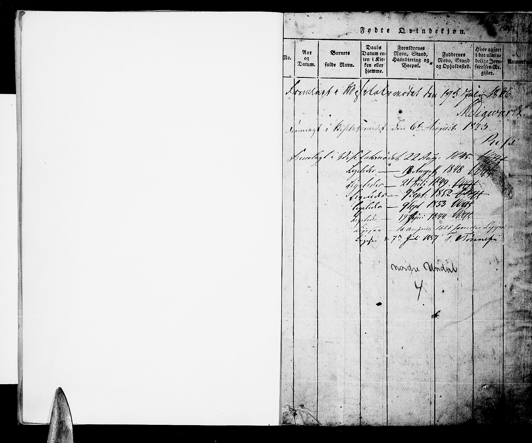 Nord-Audnedal sokneprestkontor, SAK/1111-0032/F/Fb/Fba/L0001: Parish register (copy) no. B 1, 1815-1856