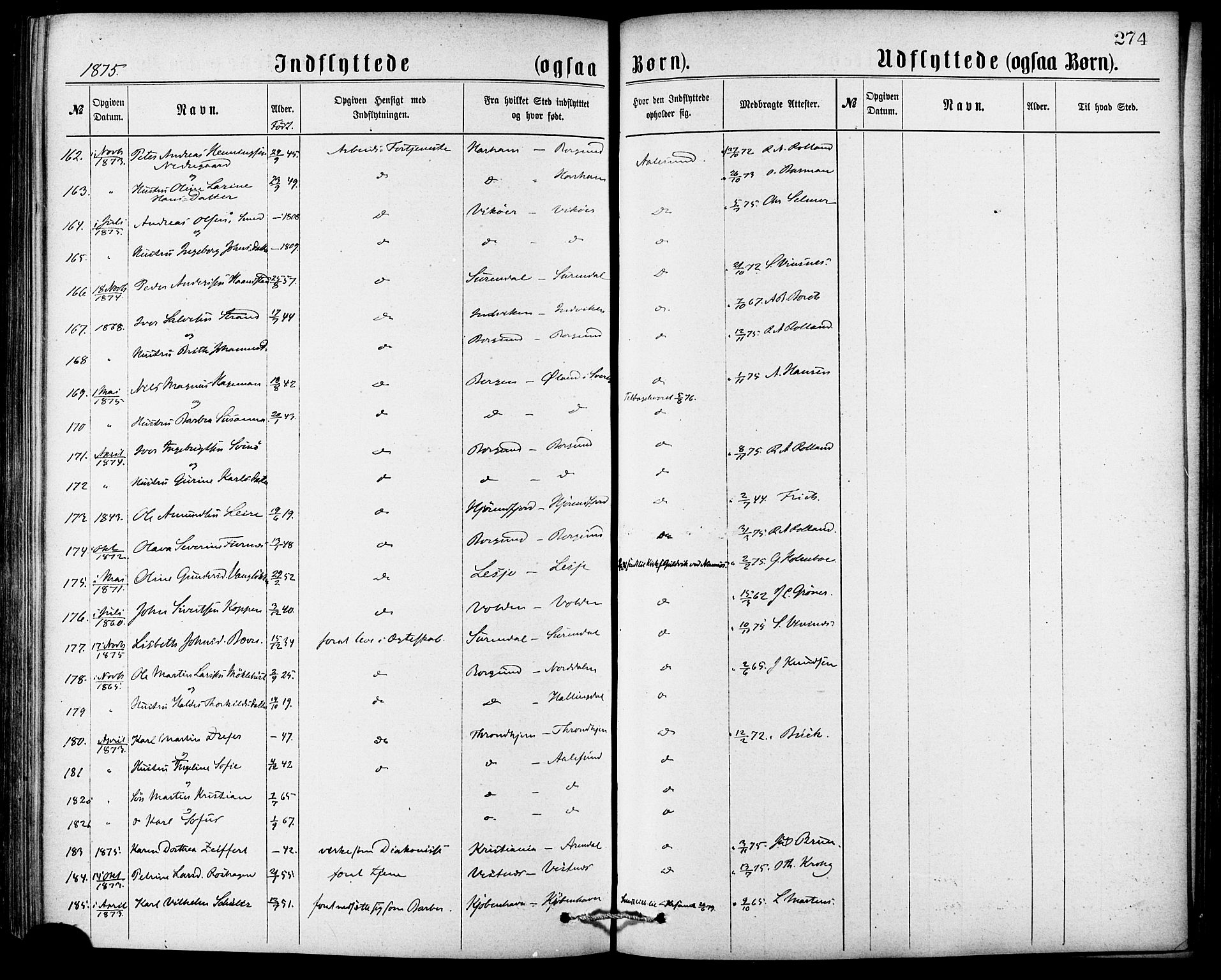 Ministerialprotokoller, klokkerbøker og fødselsregistre - Møre og Romsdal, AV/SAT-A-1454/529/L0453: Parish register (official) no. 529A03, 1872-1877, p. 274