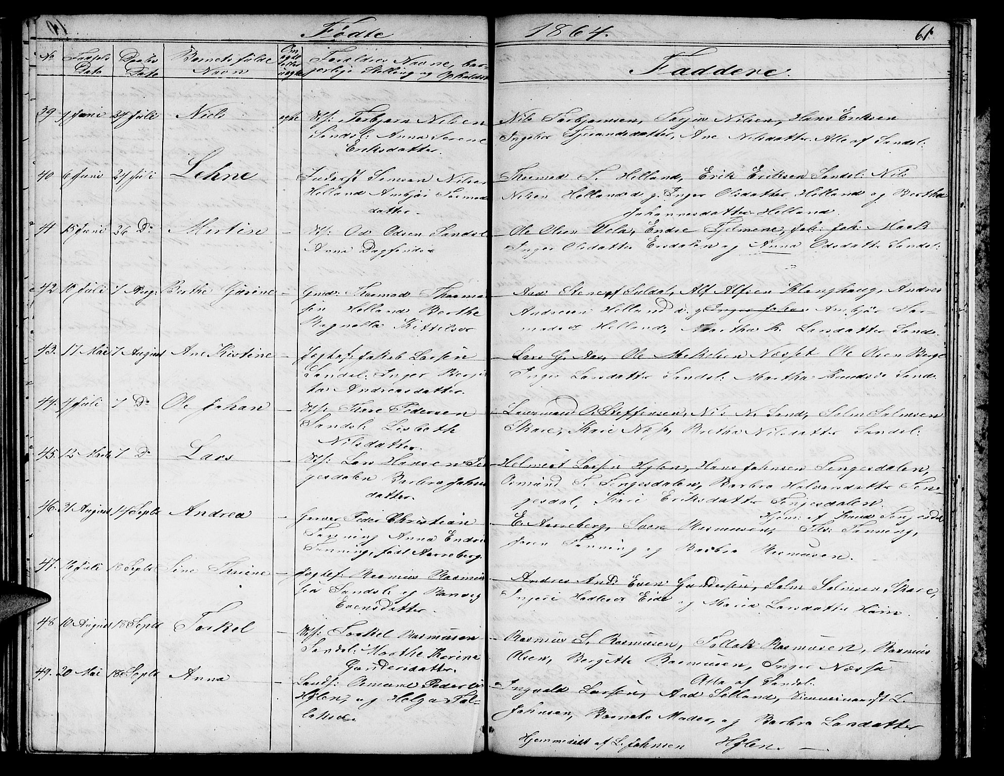 Sand sokneprestkontor, AV/SAST-A-101848/01/IV/L0002: Parish register (copy) no. B 2, 1852-1871, p. 61