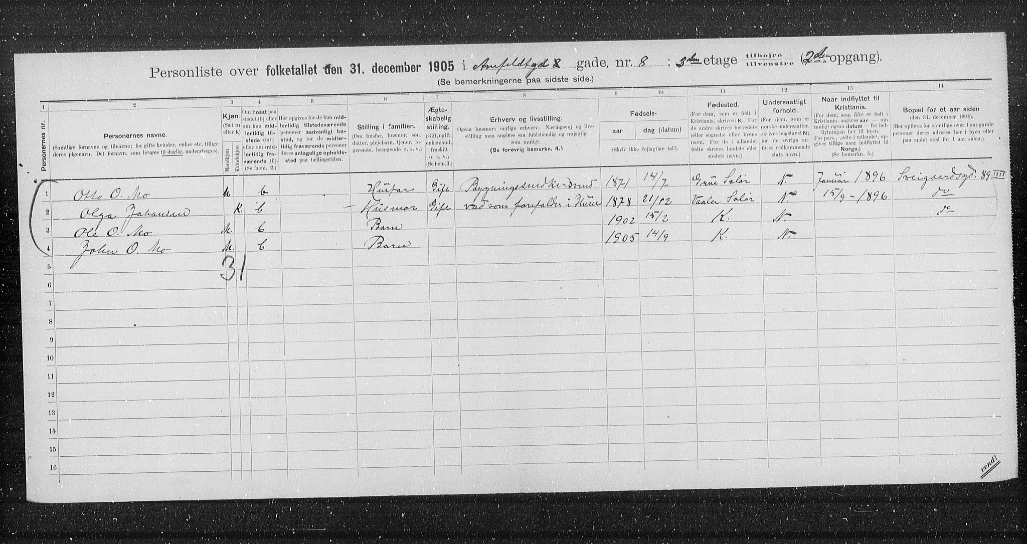 OBA, Municipal Census 1905 for Kristiania, 1905, p. 698