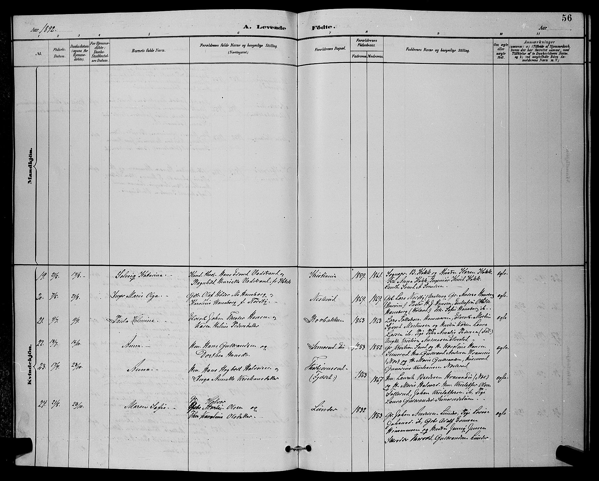 Sørum prestekontor Kirkebøker, AV/SAO-A-10303/G/Ga/L0005: Parish register (copy) no. I 5.1, 1886-1894, p. 56