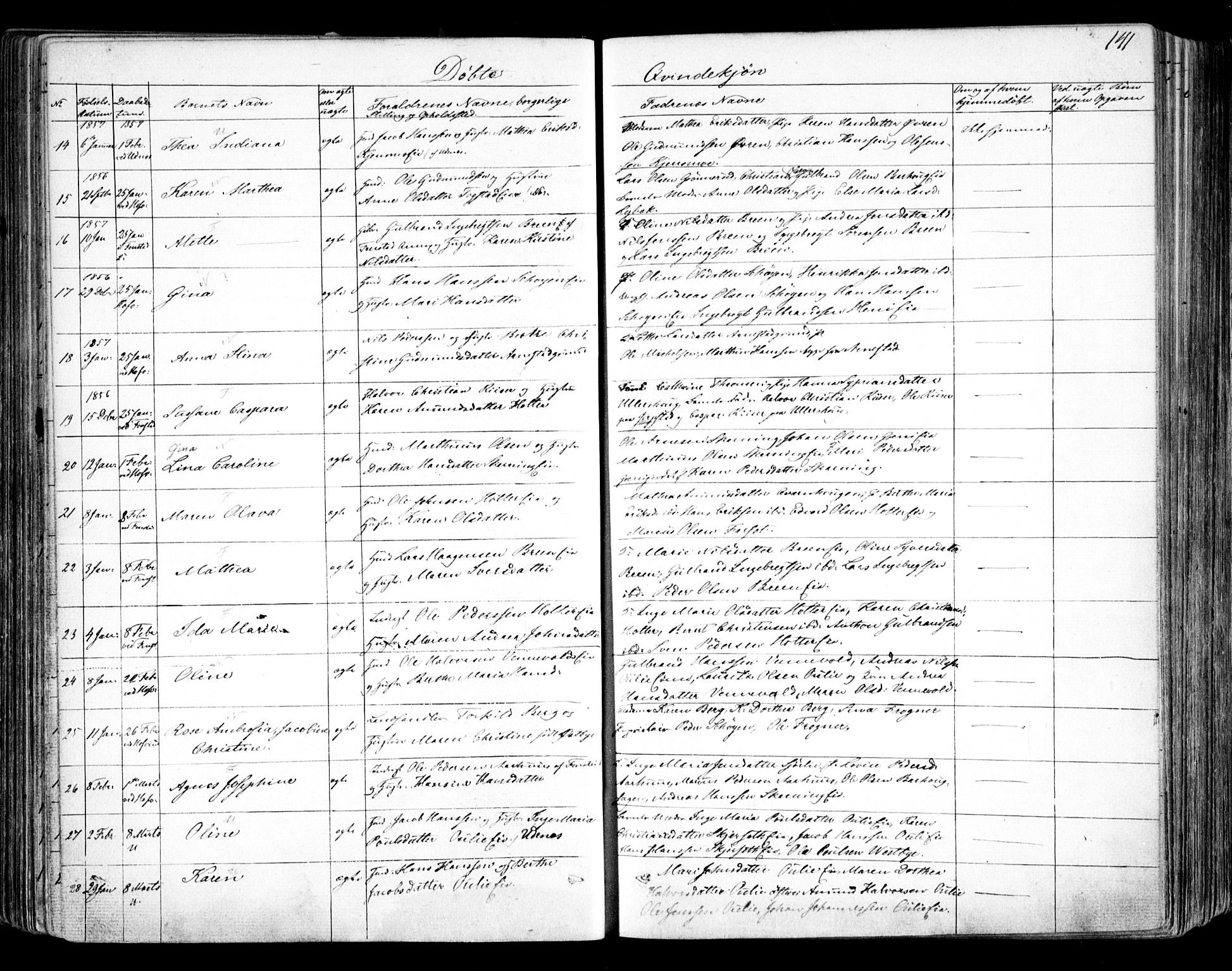 Nes prestekontor Kirkebøker, SAO/A-10410/F/Fa/L0007: Parish register (official) no. I 7, 1846-1858, p. 141