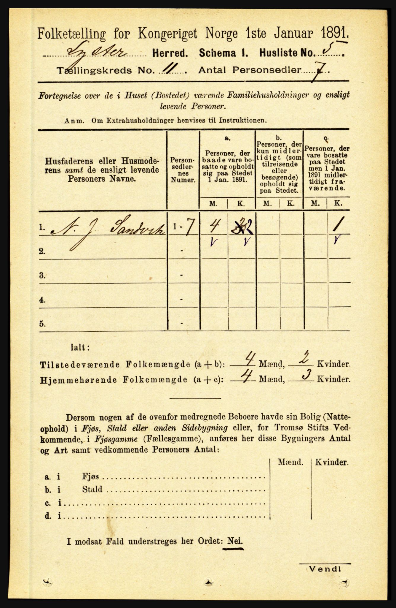 RA, 1891 census for 1426 Luster, 1891, p. 3184