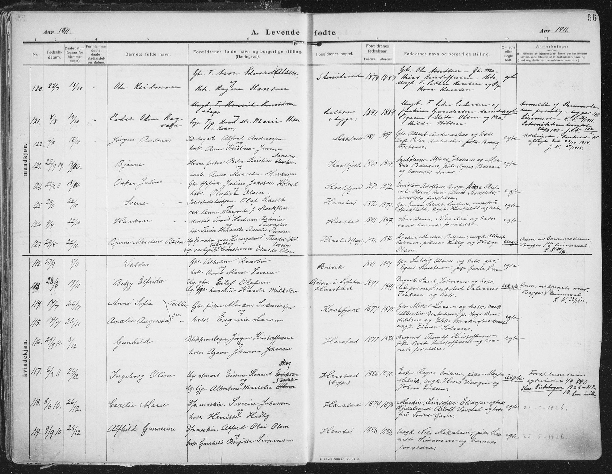 Trondenes sokneprestkontor, AV/SATØ-S-1319/H/Ha/L0018kirke: Parish register (official) no. 18, 1909-1918, p. 56