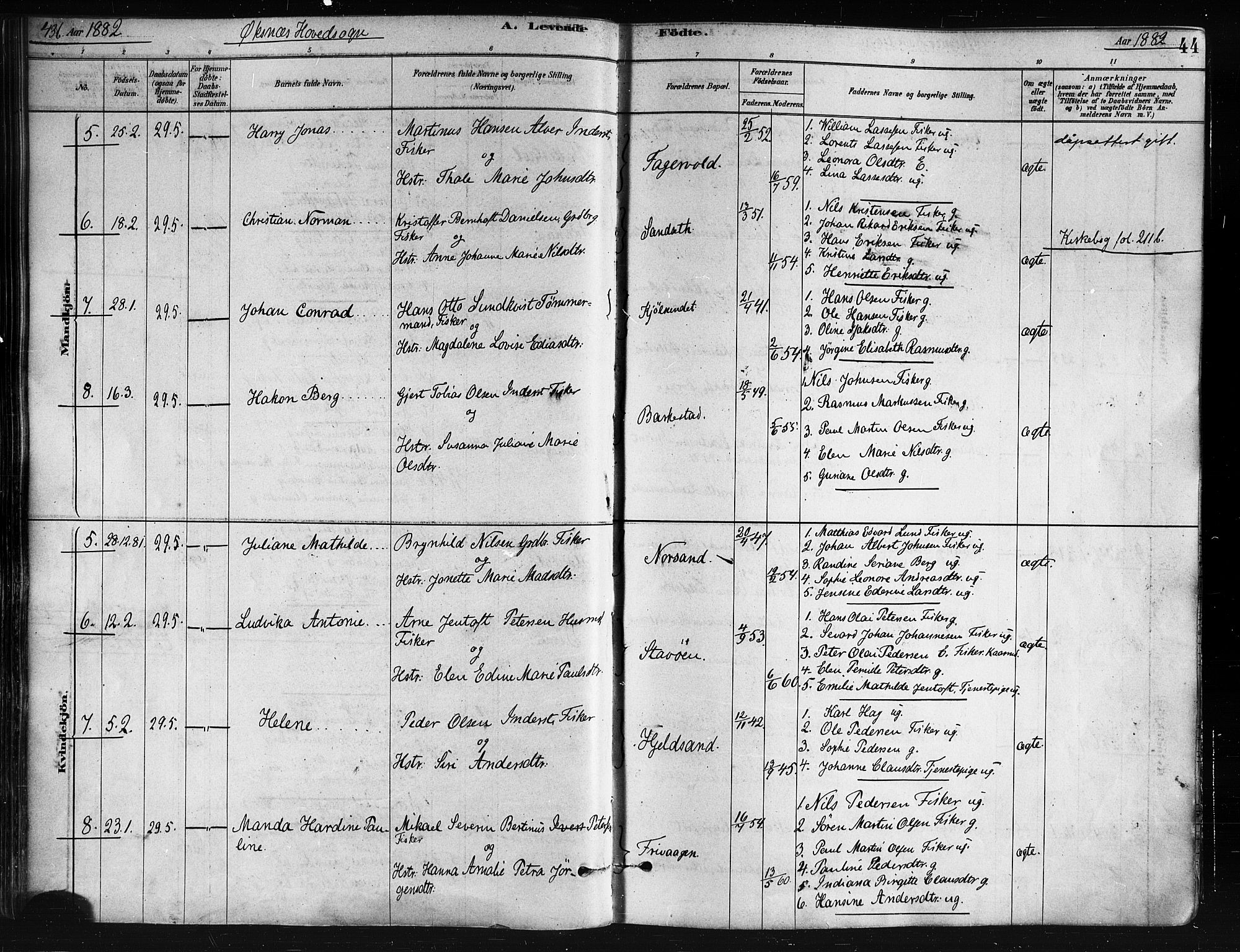 Ministerialprotokoller, klokkerbøker og fødselsregistre - Nordland, AV/SAT-A-1459/893/L1335: Parish register (official) no. 893A08 /1, 1878-1884, p. 44