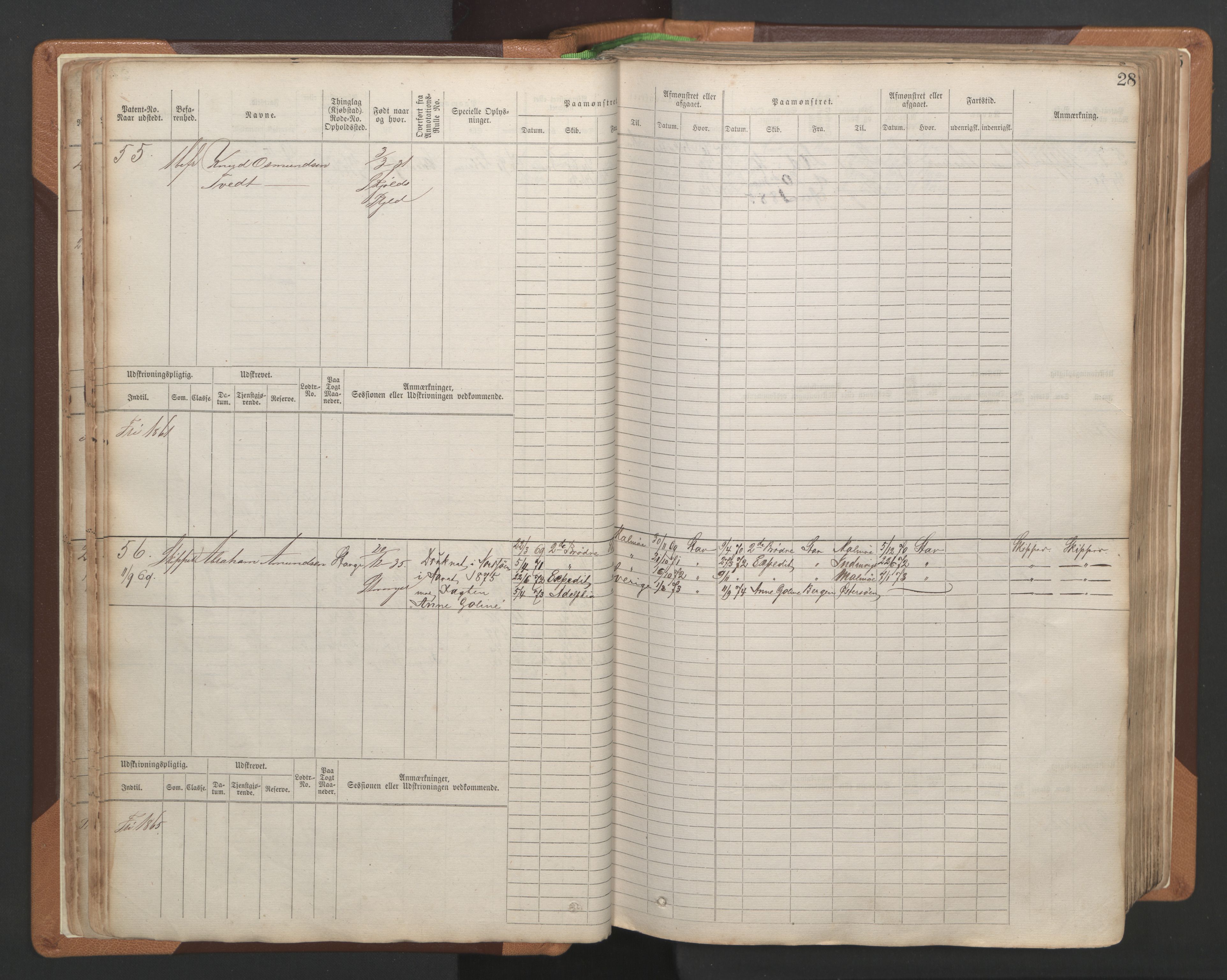 Stavanger sjømannskontor, AV/SAST-A-102006/F/Fb/Fbb/L0004: Sjøfartshovedrulle, patentnr. 1-792 (del 1), 1869-1880, p. 32