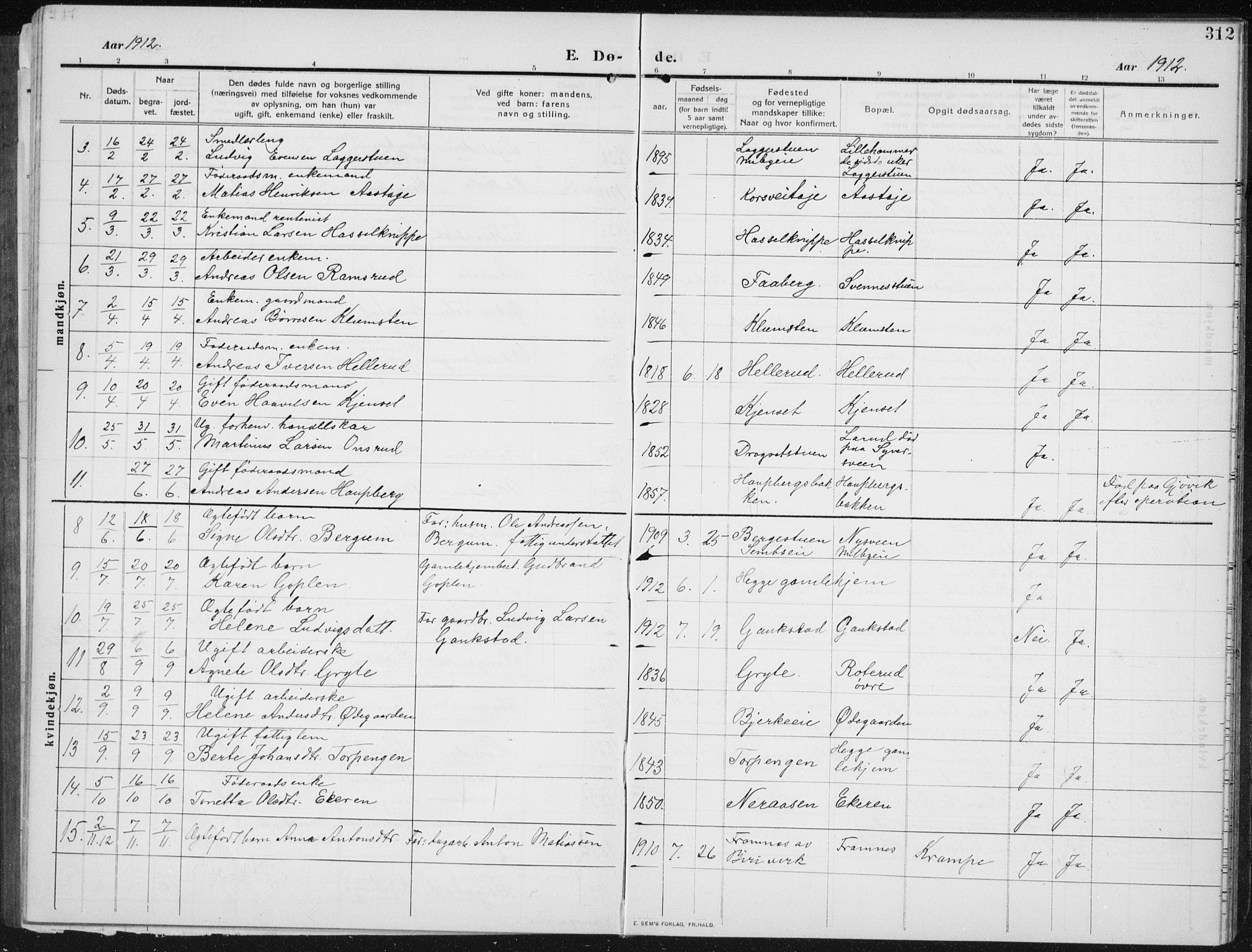 Biri prestekontor, SAH/PREST-096/H/Ha/Hab/L0006: Parish register (copy) no. 6, 1909-1938, p. 312