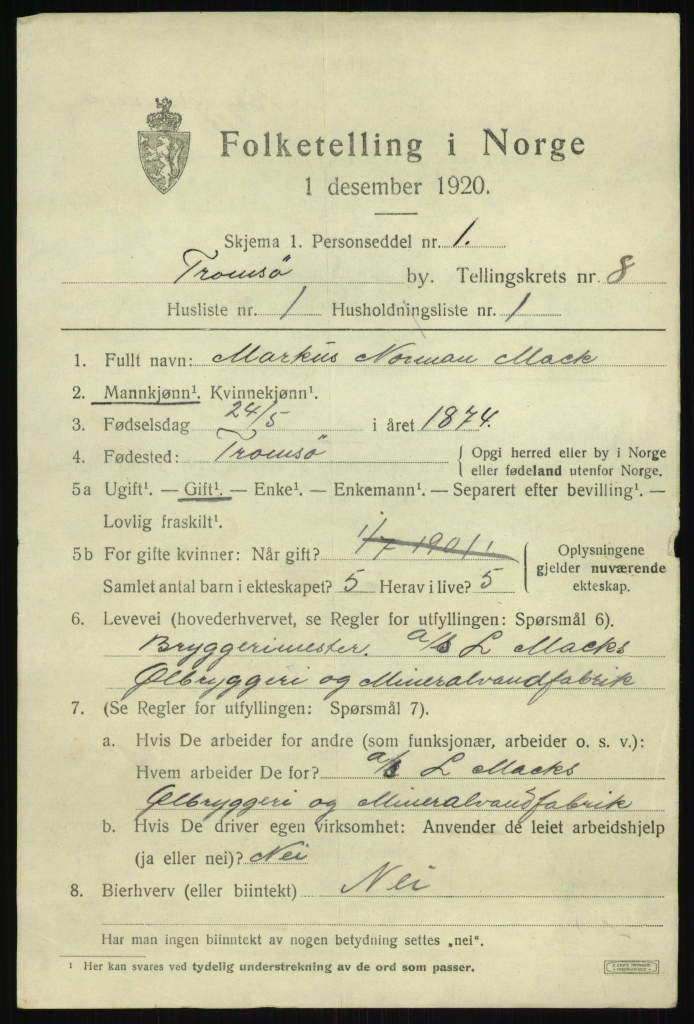 SATØ, 1920 census for Tromsø, 1920, p. 17090