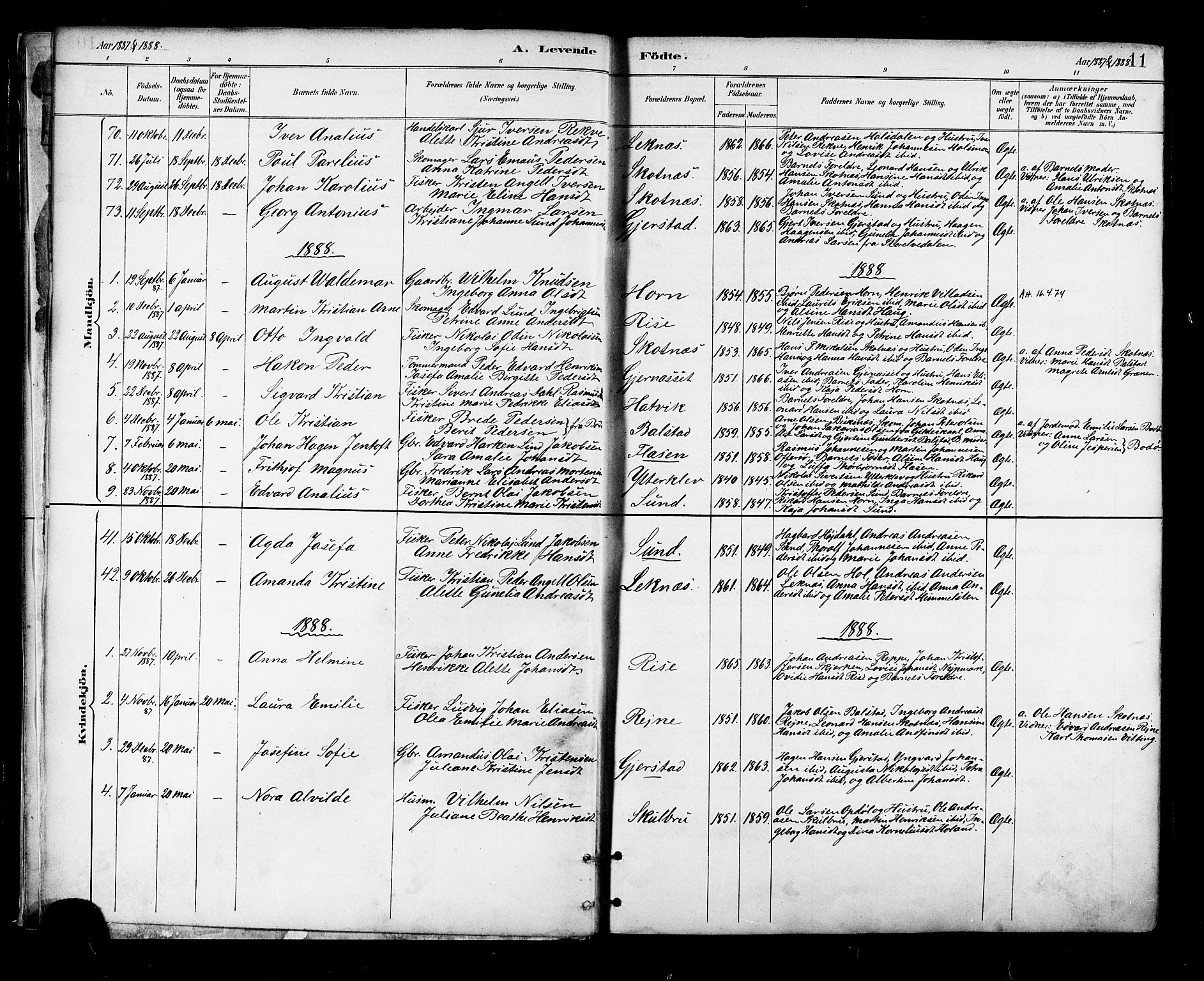 Ministerialprotokoller, klokkerbøker og fødselsregistre - Nordland, AV/SAT-A-1459/881/L1167: Parish register (copy) no. 881C04, 1886-1899, p. 11