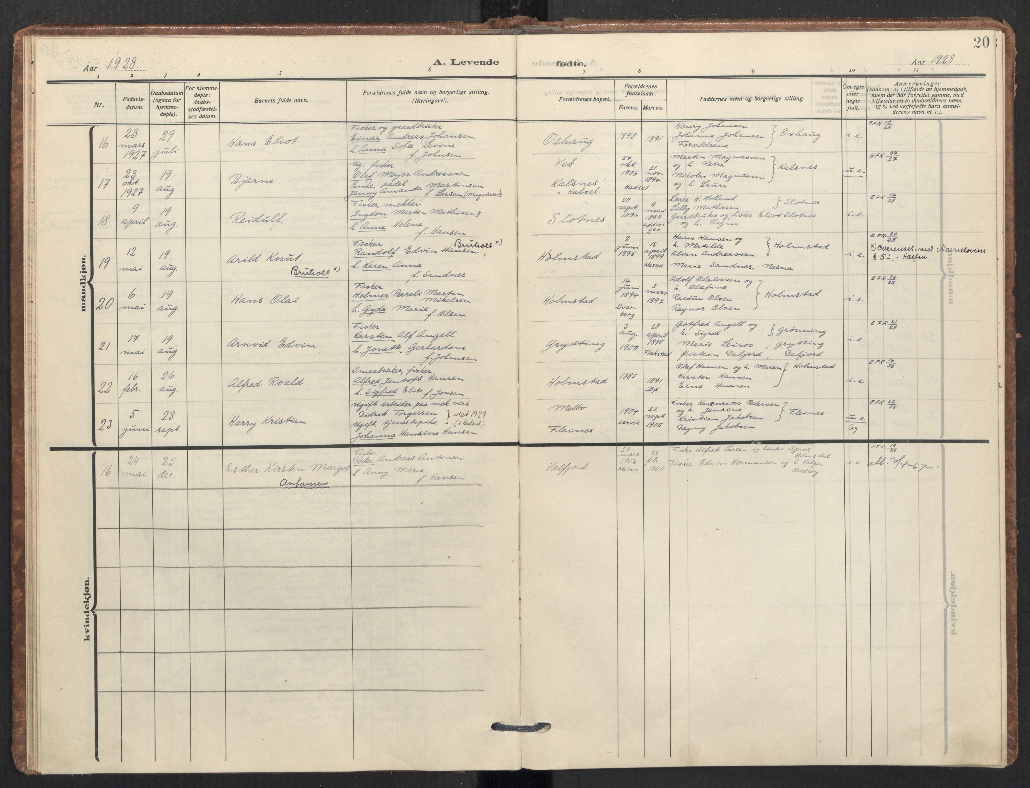 Ministerialprotokoller, klokkerbøker og fødselsregistre - Nordland, AV/SAT-A-1459/890/L1289: Parish register (official) no. 890A04, 1925-1939, p. 20