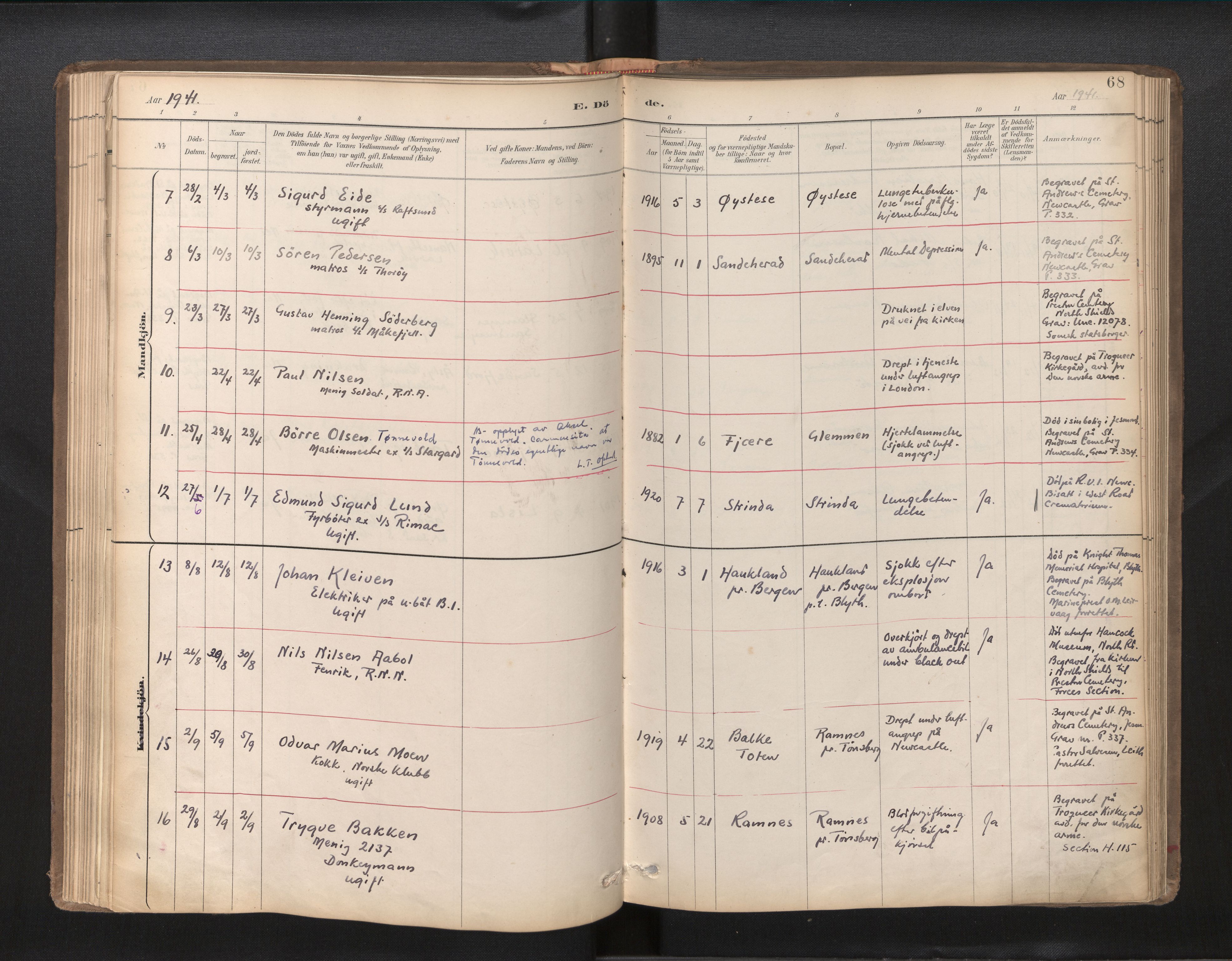 Den norske sjømannsmisjon i utlandet/Tyne-havnene (North Shields og New Castle), AV/SAB-SAB/PA-0101/H/Ha/L0003: Parish register (official) no. A 3, 1898-1966, p. 67b-68a