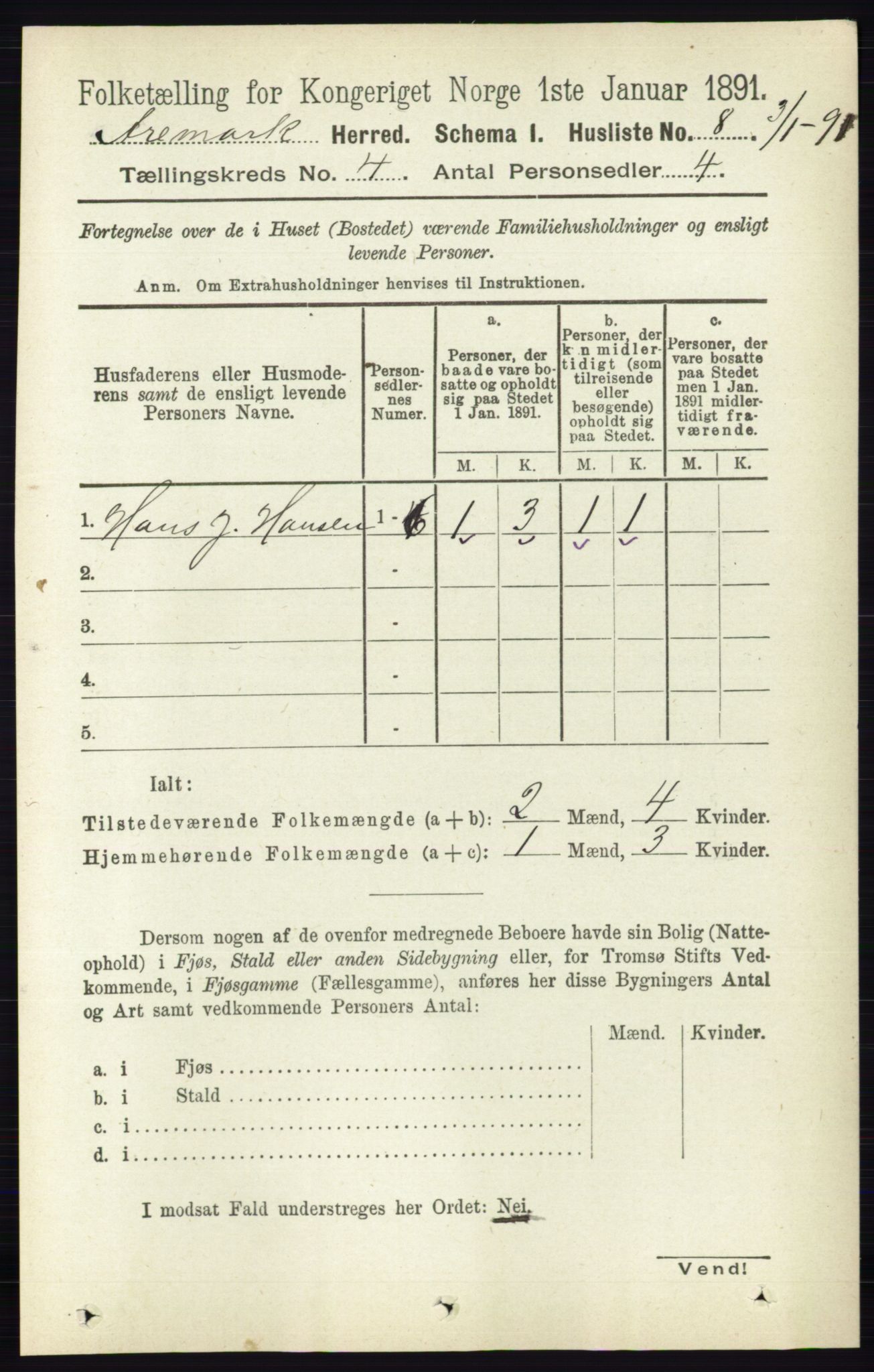 RA, 1891 census for 0118 Aremark, 1891, p. 1837