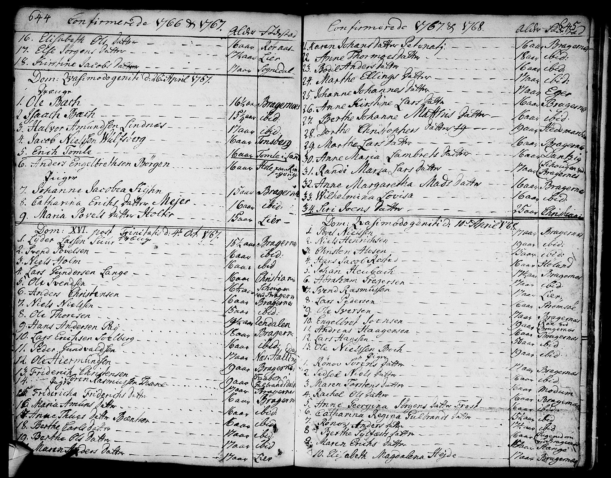 Bragernes kirkebøker, SAKO/A-6/F/Fa/L0005: Parish register (official) no. I 5, 1759-1781, p. 644-645