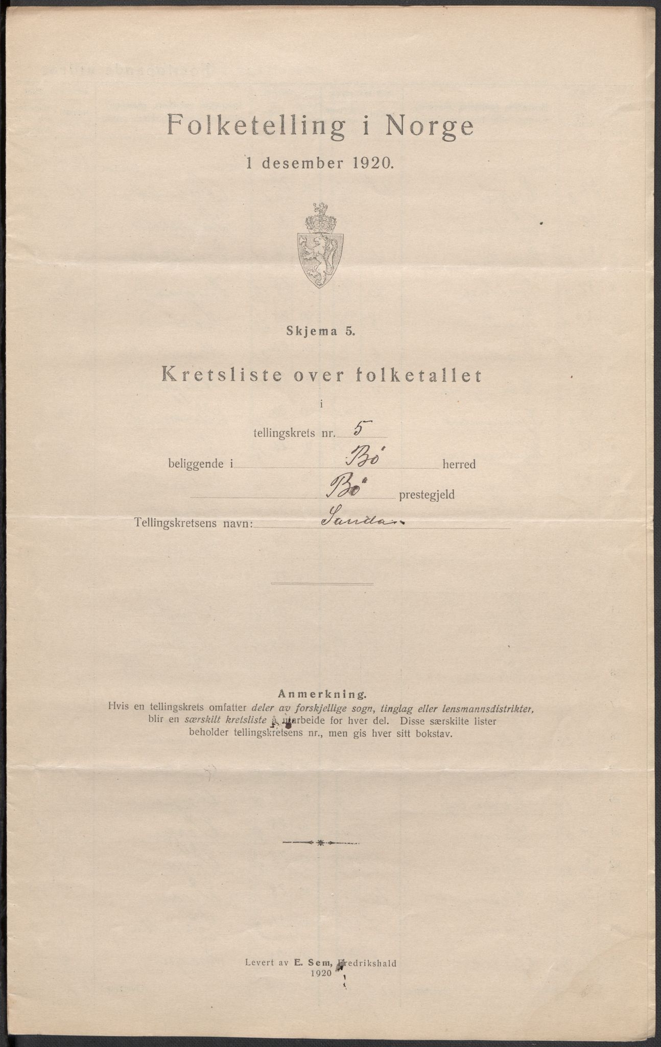 SAKO, 1920 census for Bø (Telemark), 1920, p. 17