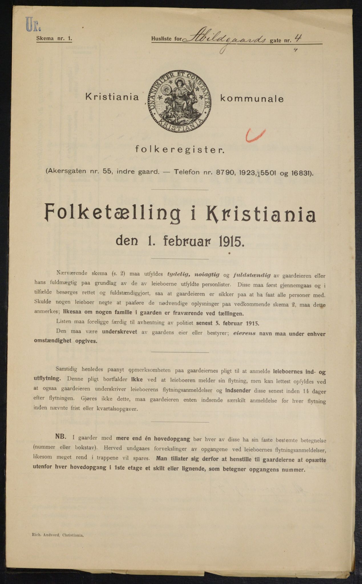 OBA, Municipal Census 1915 for Kristiania, 1915, p. 13