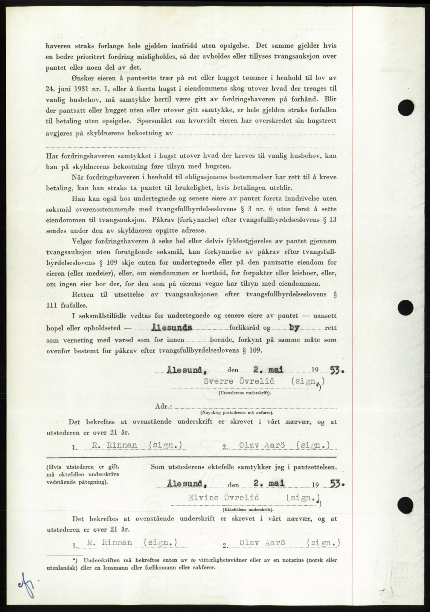 Søre Sunnmøre sorenskriveri, SAT/A-4122/1/2/2C/L0123: Mortgage book no. 11B, 1953-1953, Diary no: : 987/1953
