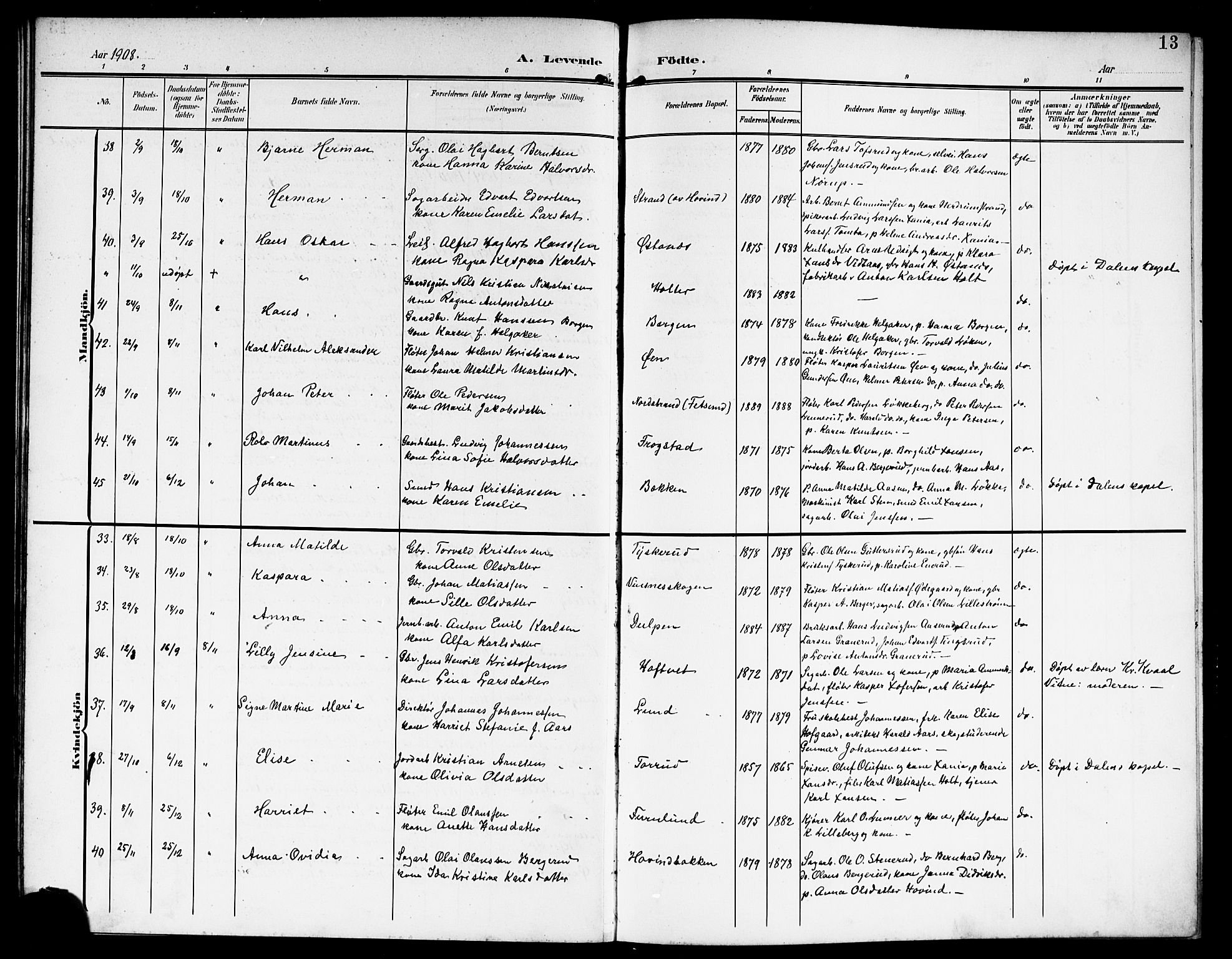 Fet prestekontor Kirkebøker, AV/SAO-A-10370a/G/Ga/L0008: Parish register (copy) no. I 8, 1907-1920, p. 13