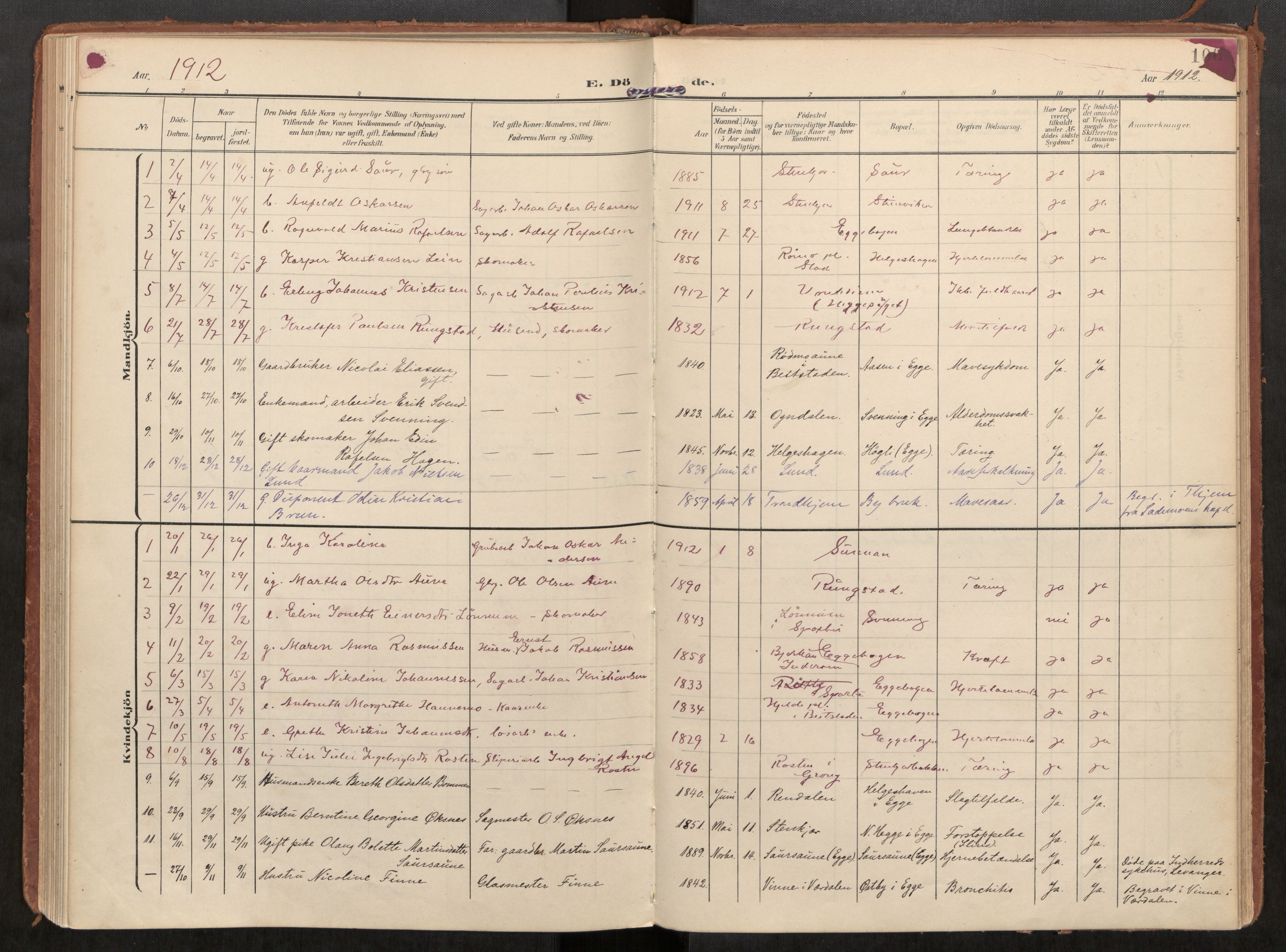 Steinkjer sokneprestkontor, AV/SAT-A-1541/01/H/Ha/Haa/L0002: Parish register (official) no. 2, 1907-1917, p. 106