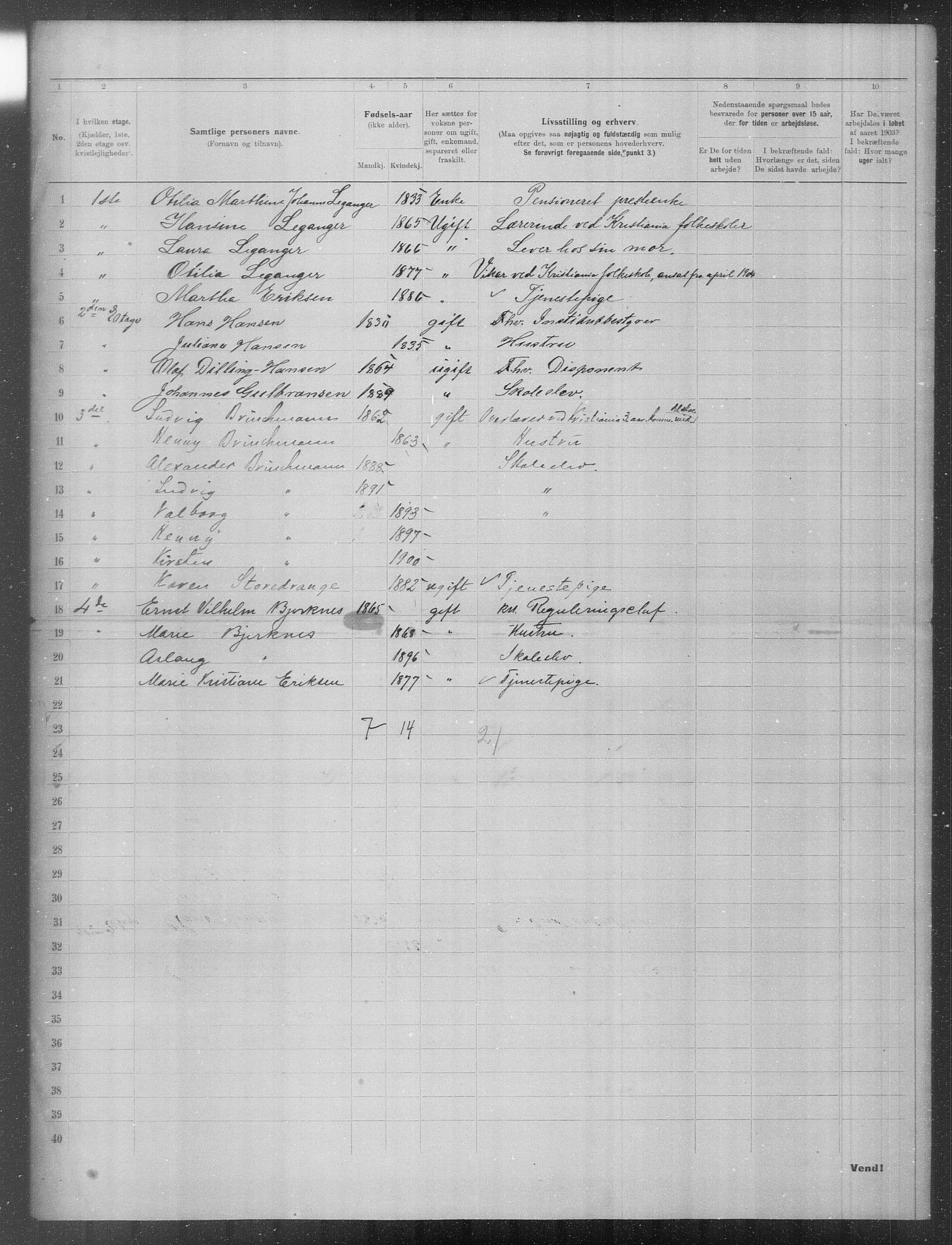 OBA, Municipal Census 1903 for Kristiania, 1903, p. 24039