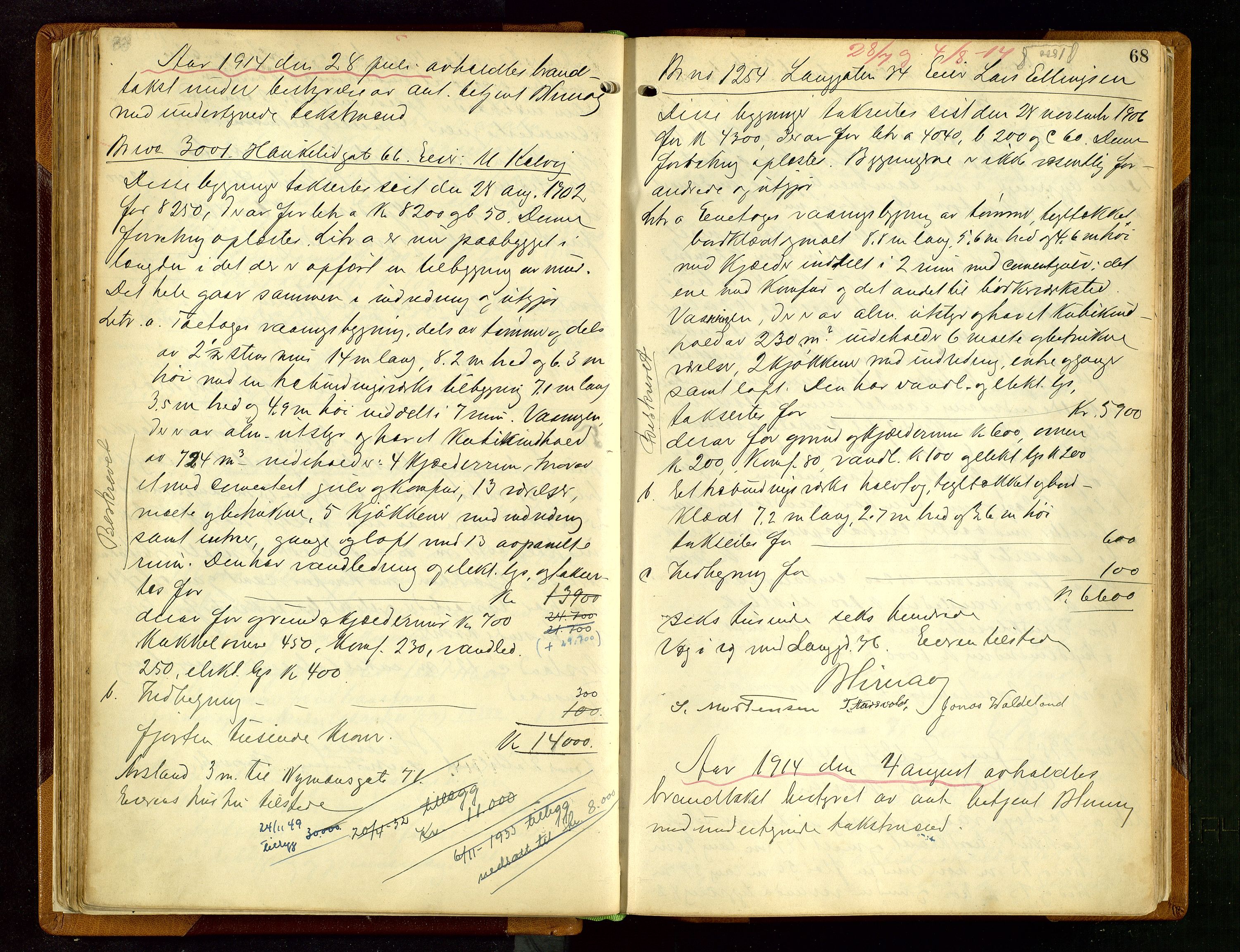 Norges Brannkasse Stavanger, AV/SAST-A-102143/F/Fd/L0012: Branntaksprotokoll nr. 23, 1913-1916, p. 67b-68a