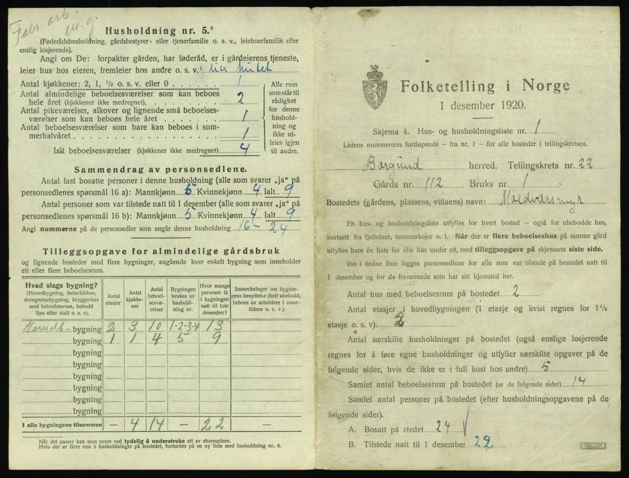 SAT, 1920 census for Borgund, 1920, p. 1808