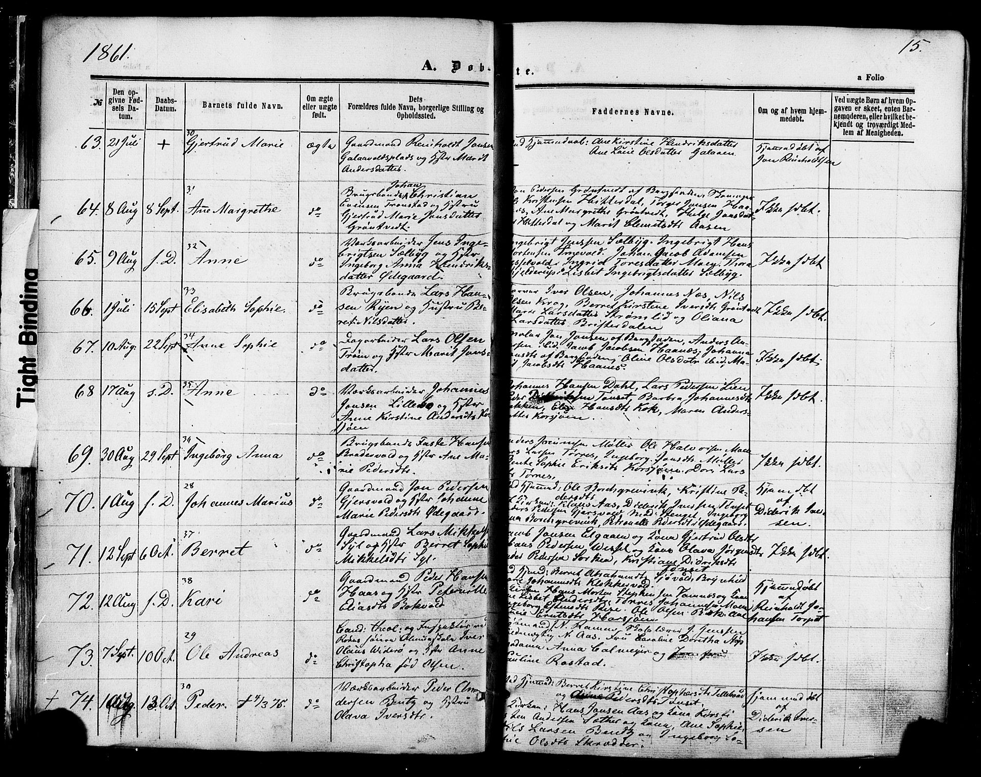 Ministerialprotokoller, klokkerbøker og fødselsregistre - Sør-Trøndelag, SAT/A-1456/681/L0932: Parish register (official) no. 681A10, 1860-1878, p. 15
