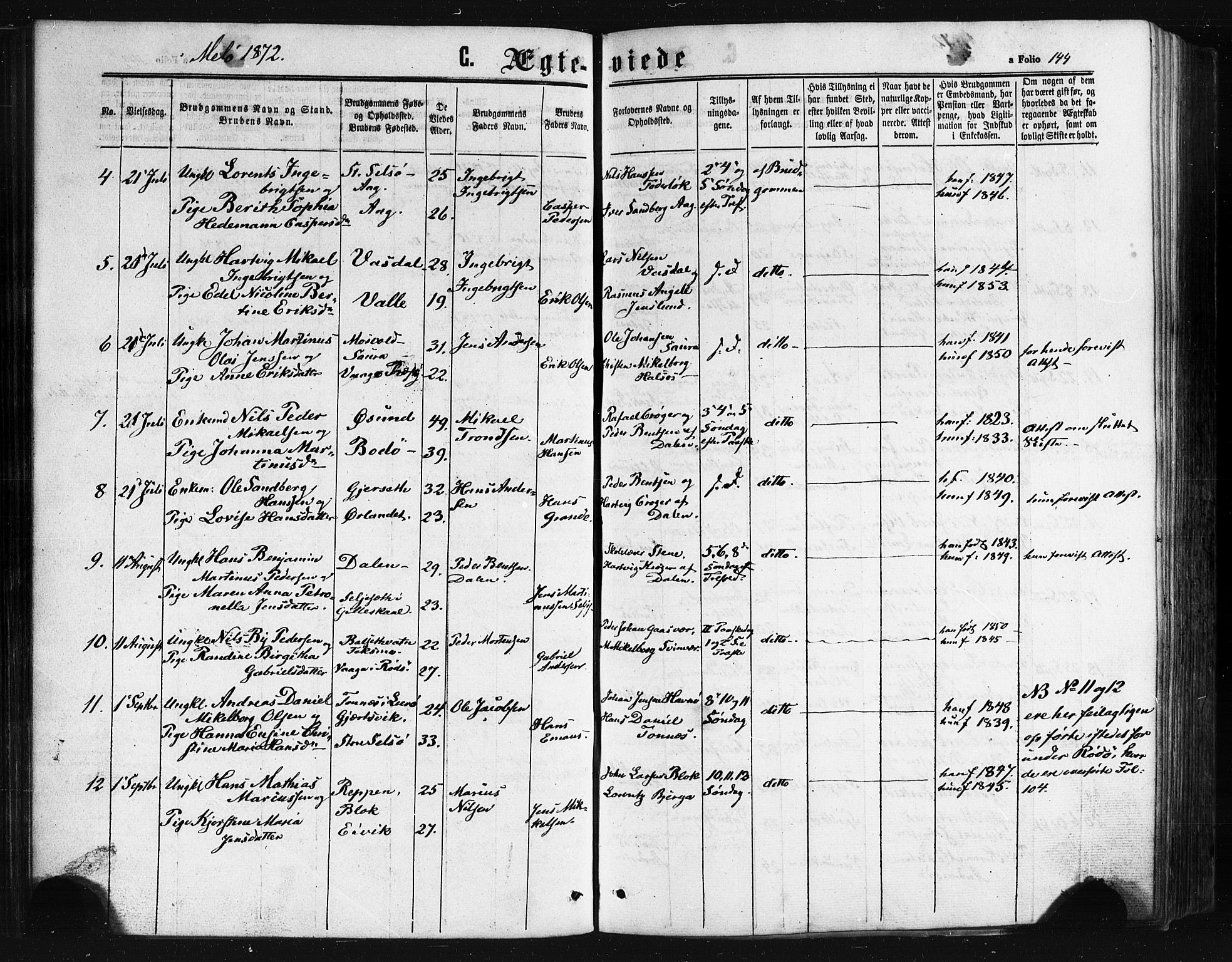 Ministerialprotokoller, klokkerbøker og fødselsregistre - Nordland, AV/SAT-A-1459/841/L0607: Parish register (official) no. 841A11 /2, 1863-1877, p. 144