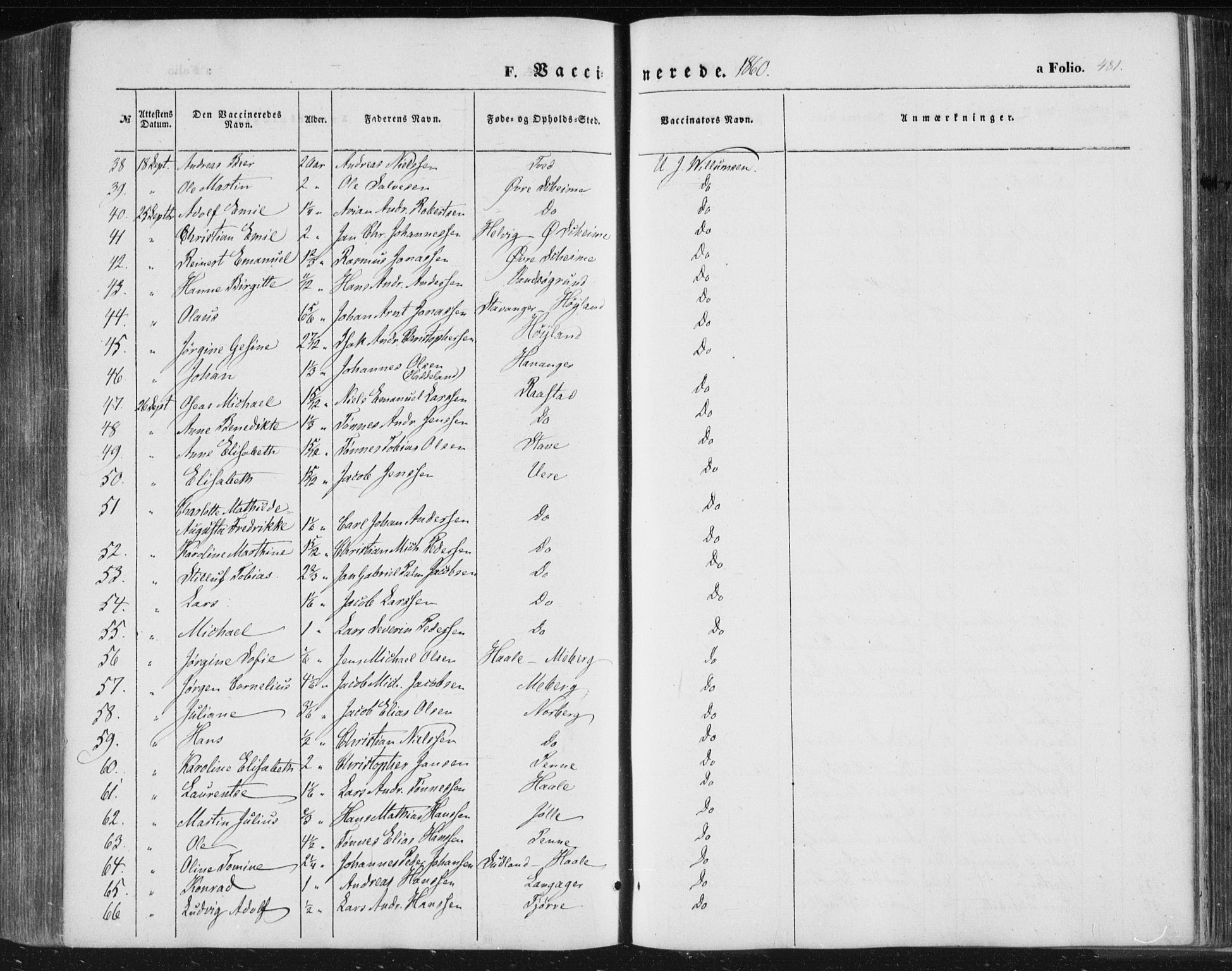 Lista sokneprestkontor, SAK/1111-0027/F/Fa/L0010: Parish register (official) no. A 10, 1846-1861, p. 481