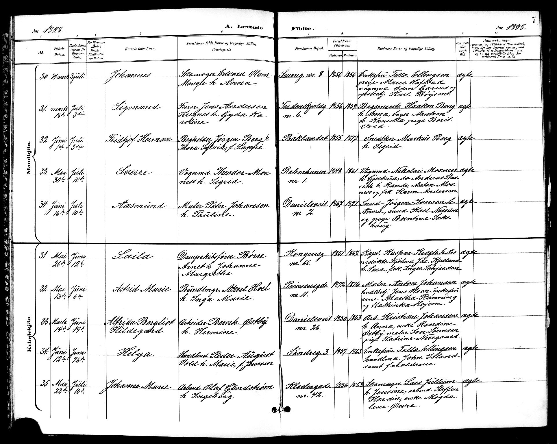 Ministerialprotokoller, klokkerbøker og fødselsregistre - Sør-Trøndelag, AV/SAT-A-1456/601/L0094: Parish register (copy) no. 601C12, 1898-1911, p. 7