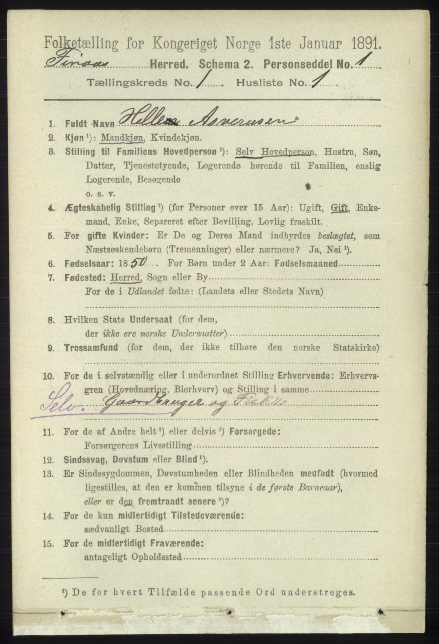 RA, 1891 census for 1218 Finnås, 1891, p. 135