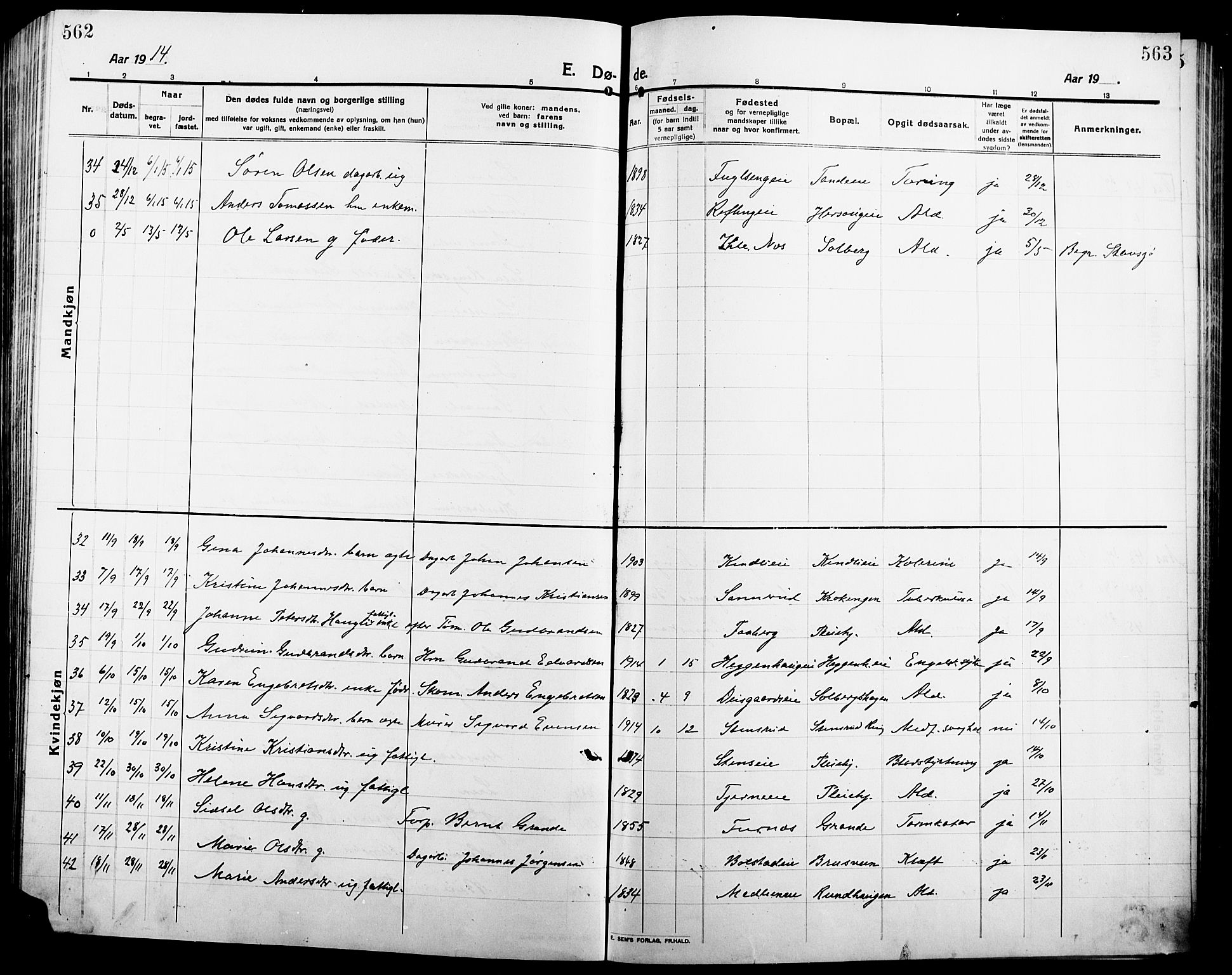 Ringsaker prestekontor, AV/SAH-PREST-014/L/La/L0018: Parish register (copy) no. 18, 1913-1922, p. 562-563