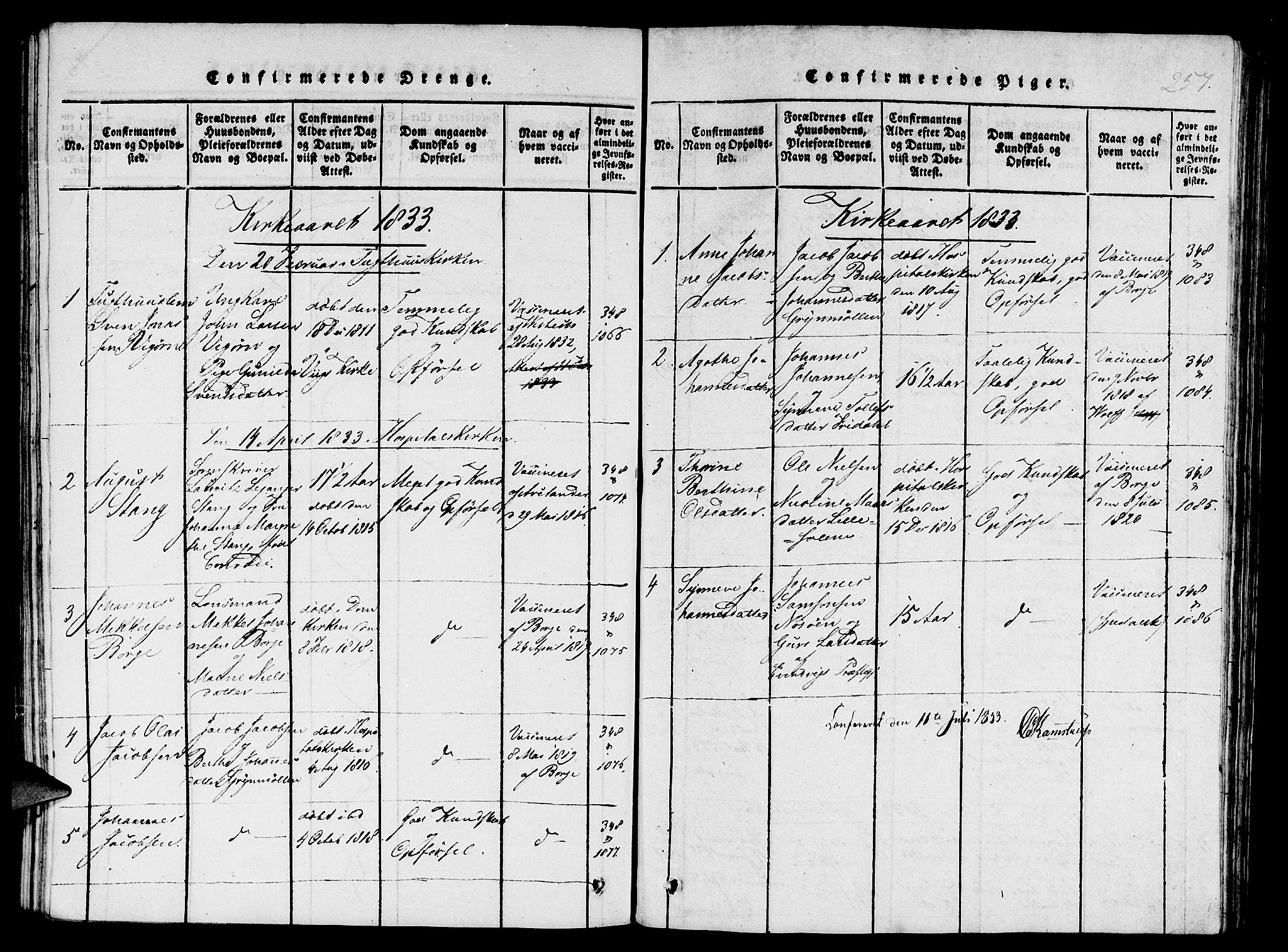 St. Jørgens hospital og Årstad sokneprestembete, SAB/A-99934: Parish register (copy) no. A 1, 1816-1843, p. 257