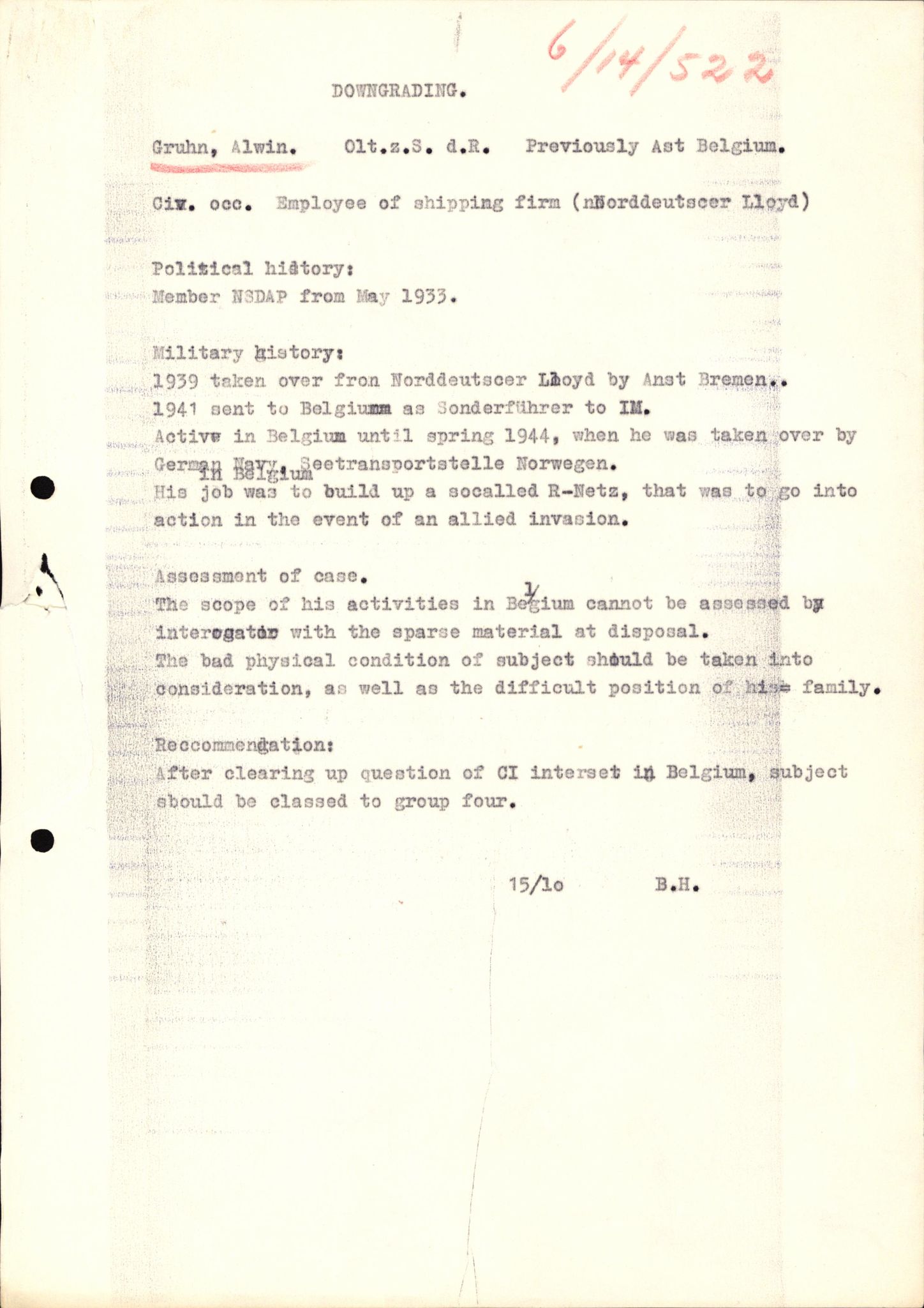 Forsvaret, Forsvarets overkommando II, AV/RA-RAFA-3915/D/Db/L0010: CI Questionaires. Tyske okkupasjonsstyrker i Norge. Tyskere., 1945-1946, p. 402