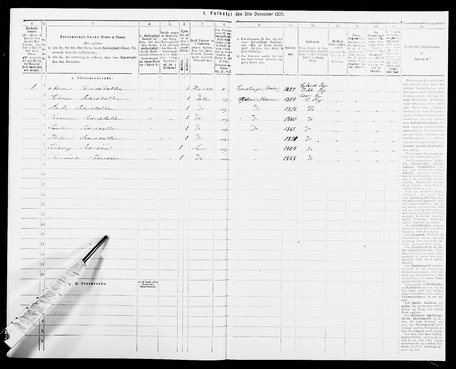 SAK, 1875 census for 1037P Kvinesdal, 1875, p. 1548