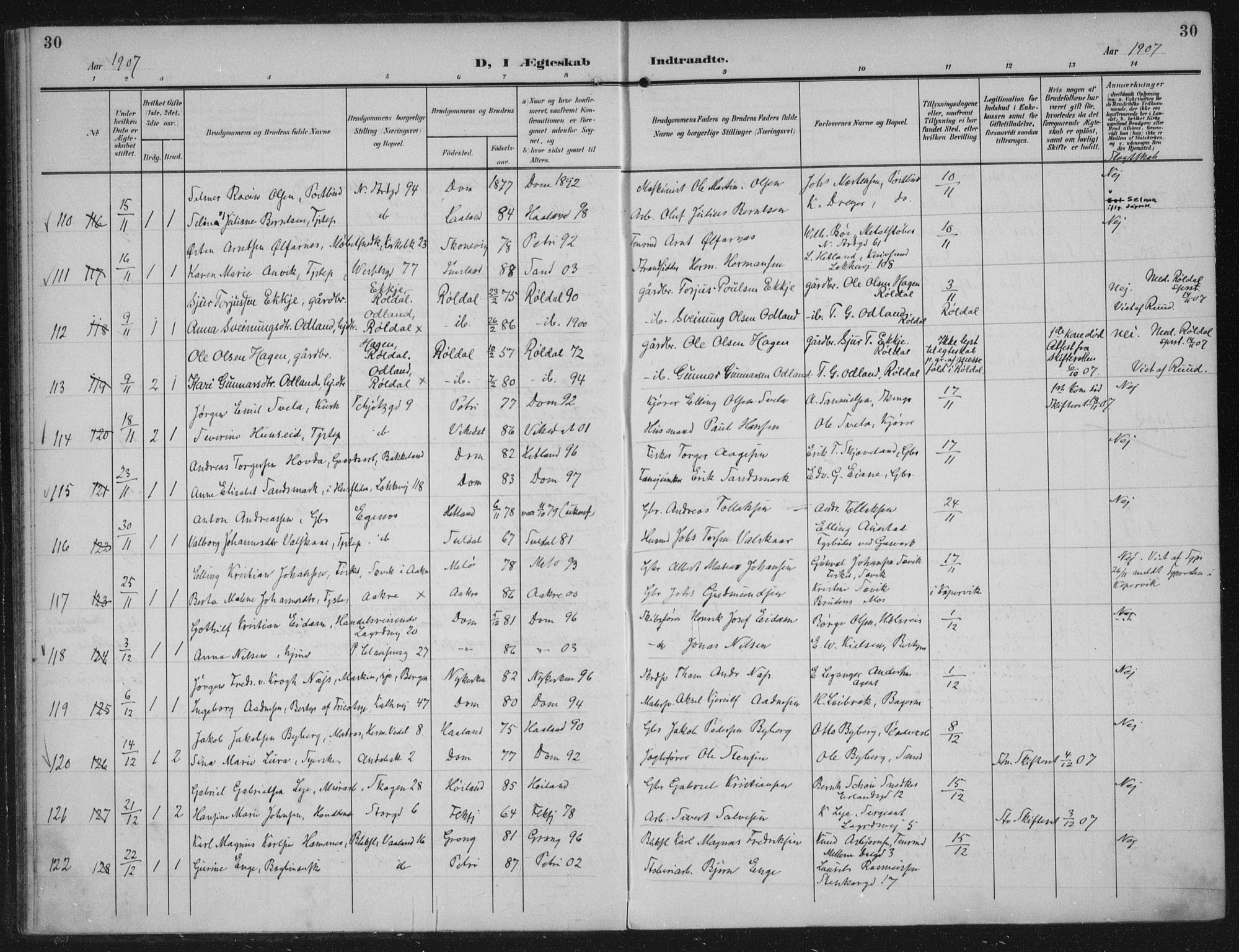 Domkirken sokneprestkontor, SAST/A-101812/002/A/L0016: Parish register (official) no. A 33, 1905-1922, p. 30
