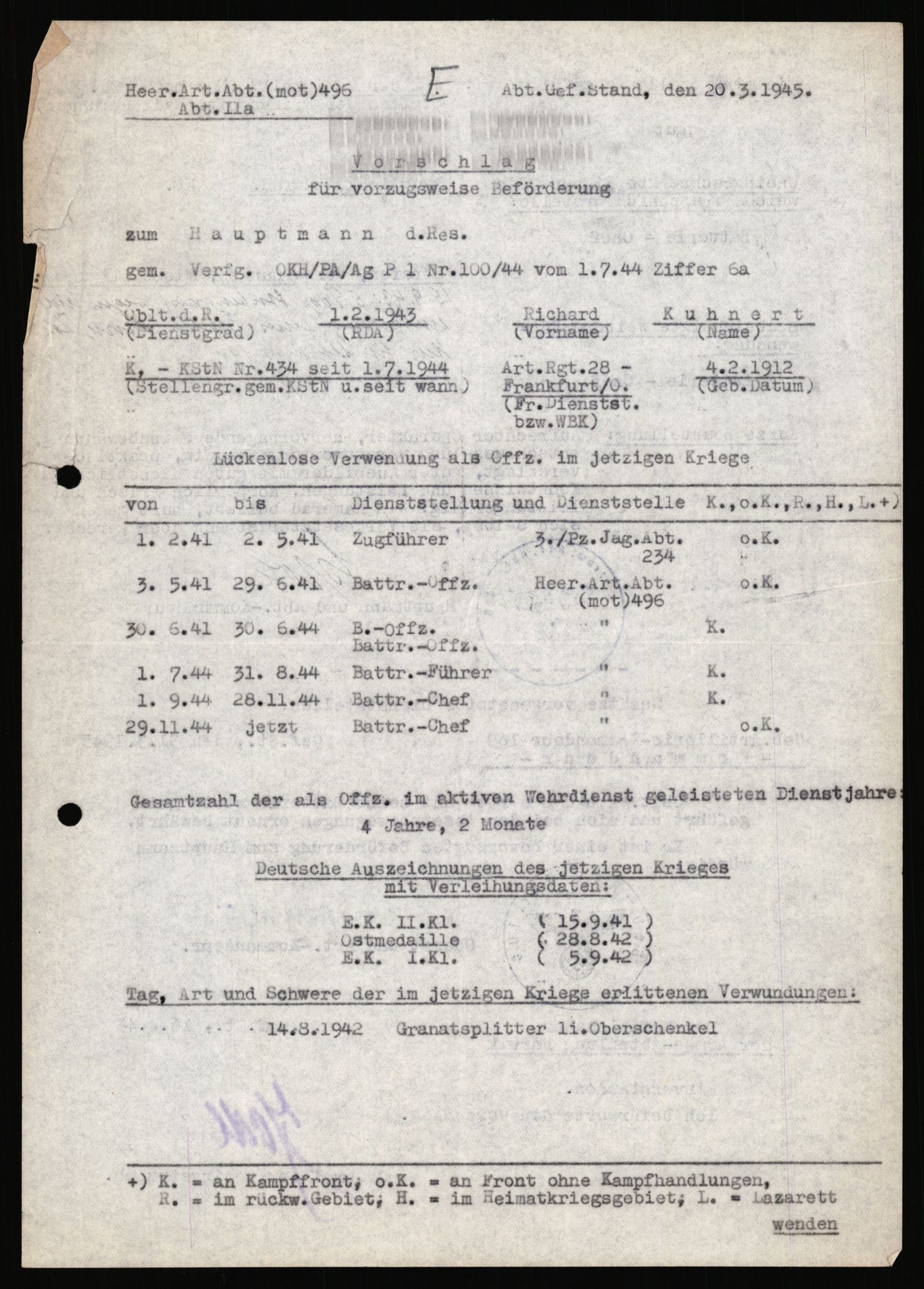 Forsvarets Overkommando. 2 kontor. Arkiv 11.4. Spredte tyske arkivsaker, AV/RA-RAFA-7031/D/Dar/Dara/L0018: Personalbøker, 1940-1945, p. 839