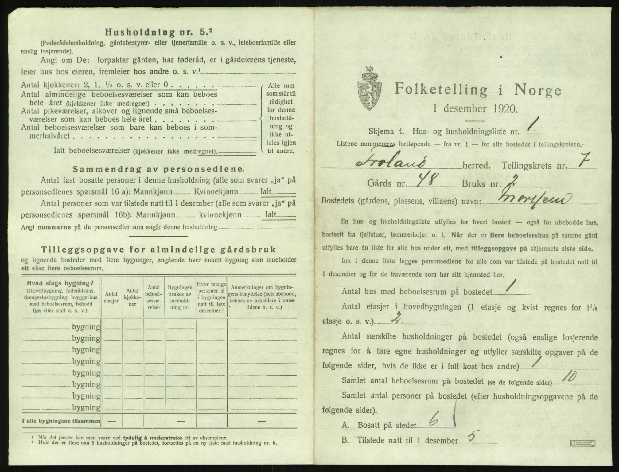 SAK, 1920 census for Froland, 1920, p. 637