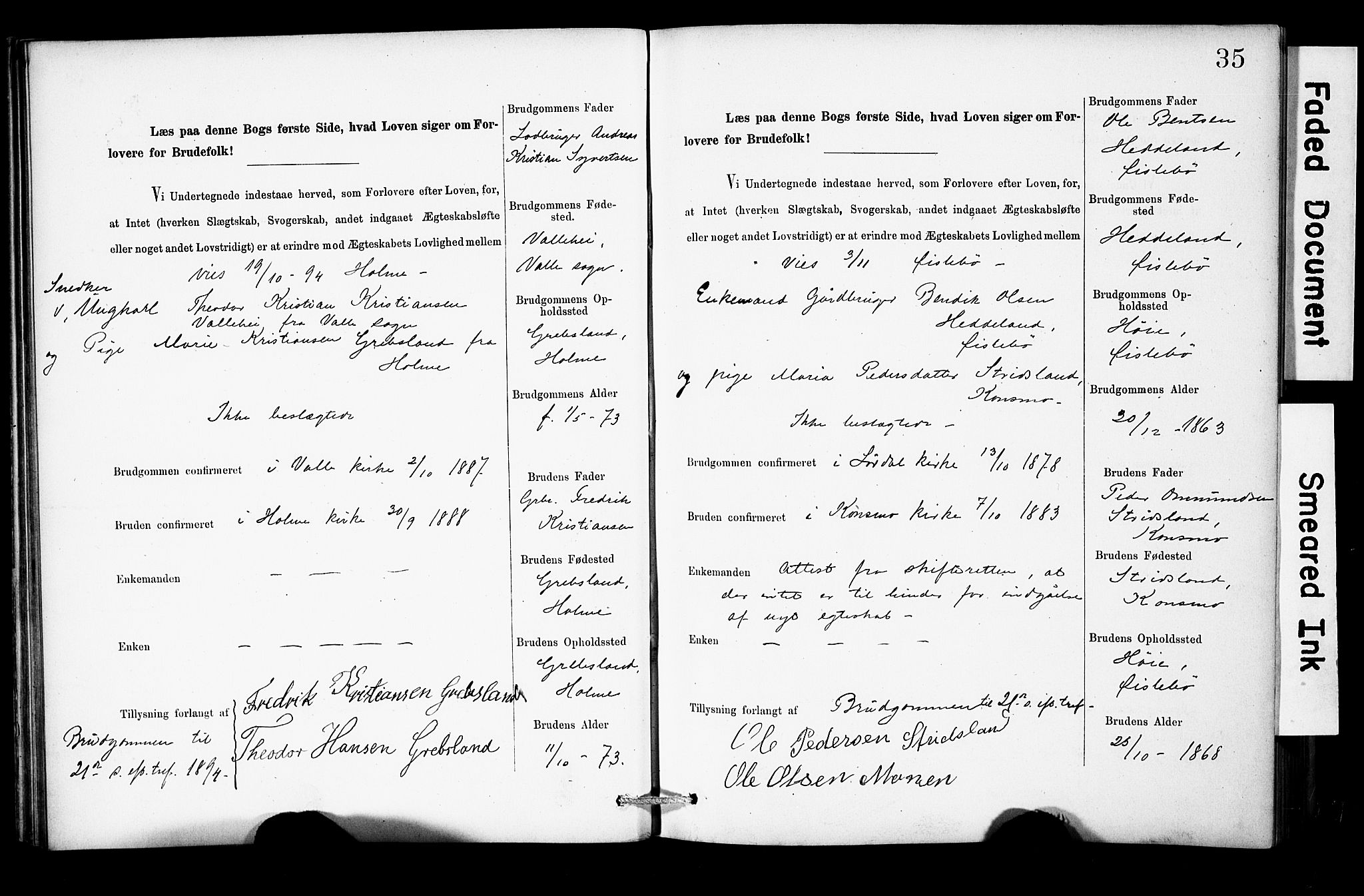Holum sokneprestkontor, SAK/1111-0022/F/Fe/L0004: Banns register no. II 5 4, 1890-1914, p. 35