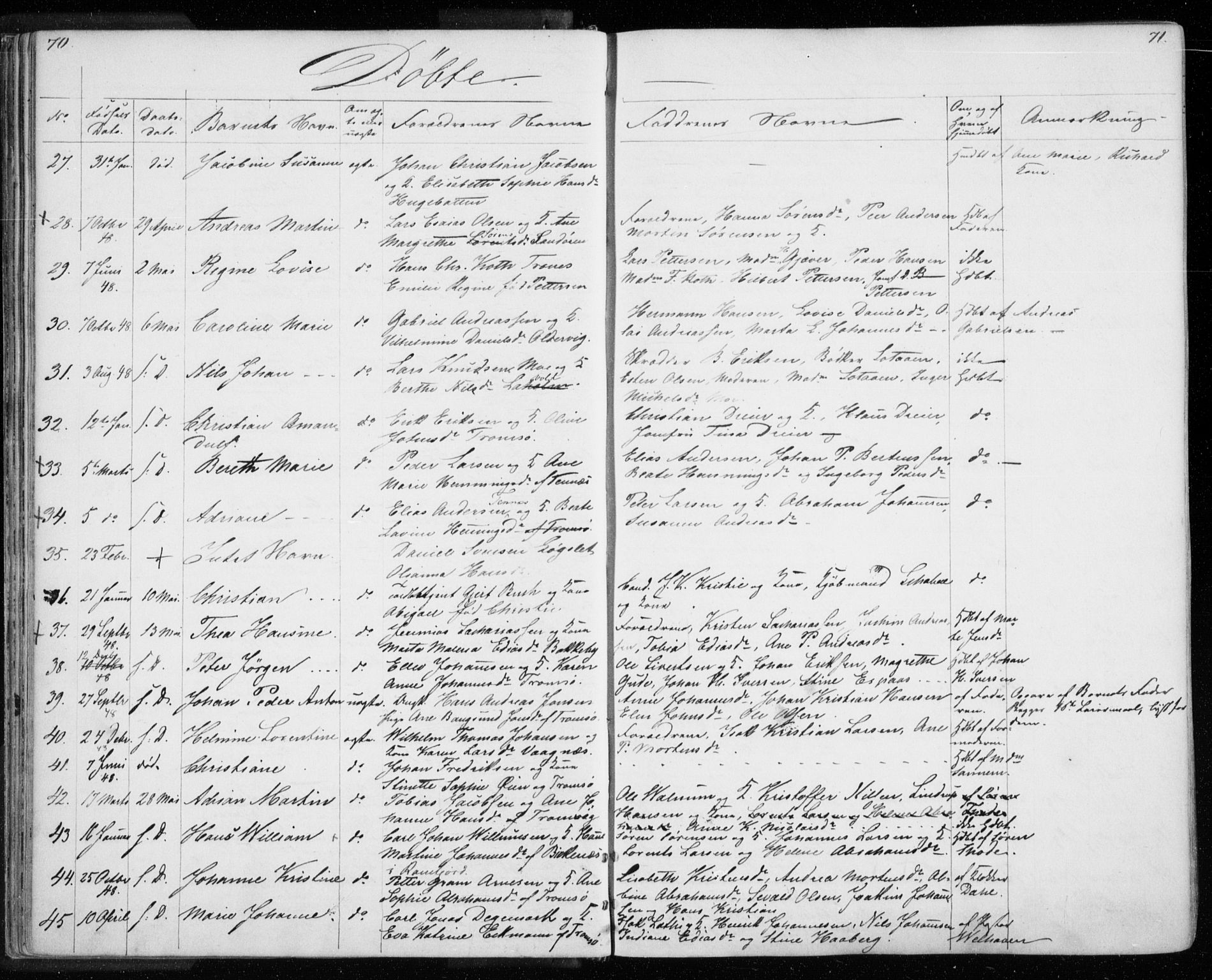 Tromsø sokneprestkontor/stiftsprosti/domprosti, SATØ/S-1343/G/Gb/L0005klokker: Parish register (copy) no. 5, 1846-1857, p. 70-71