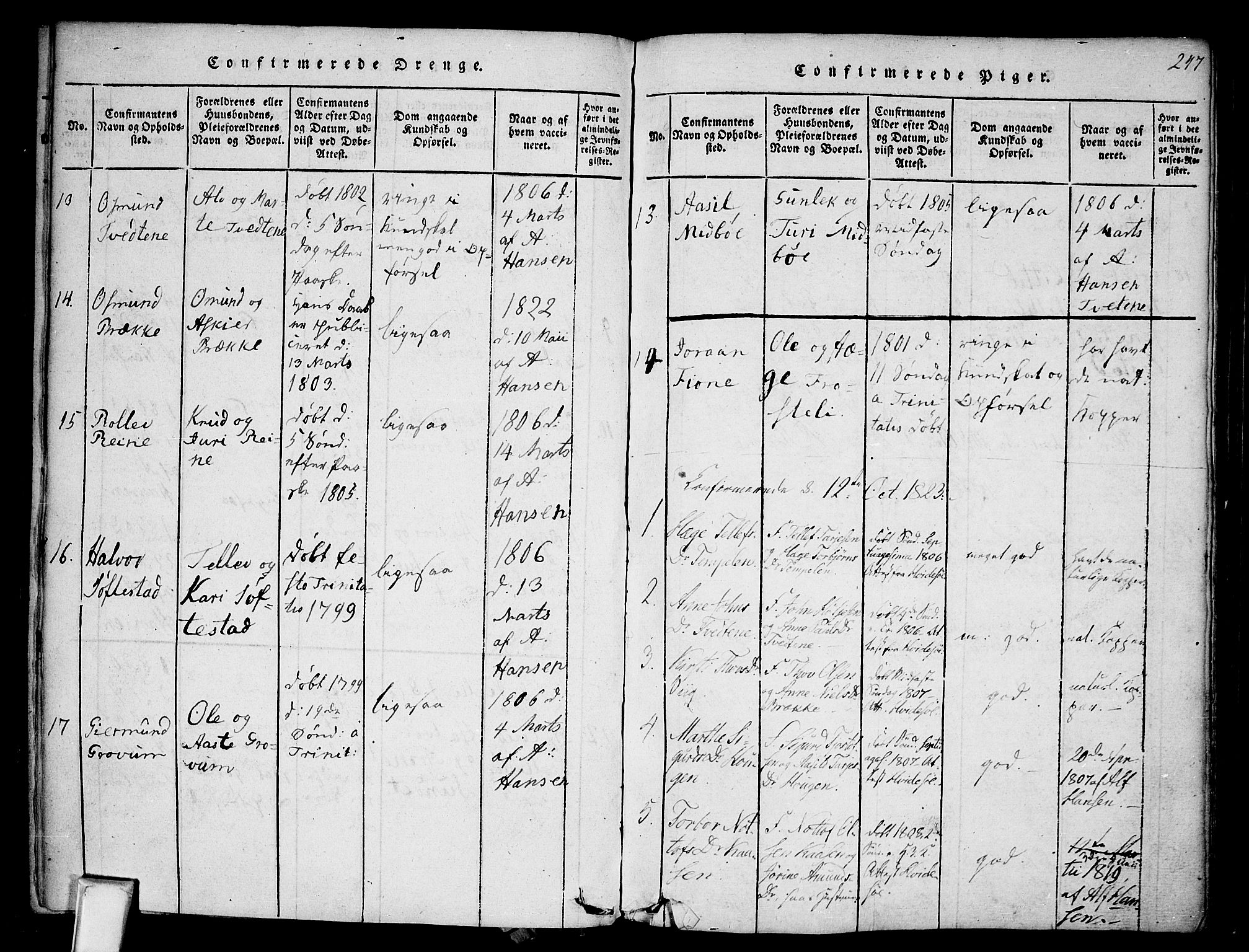 Nissedal kirkebøker, SAKO/A-288/F/Fa/L0002: Parish register (official) no. I 2, 1814-1845, p. 247