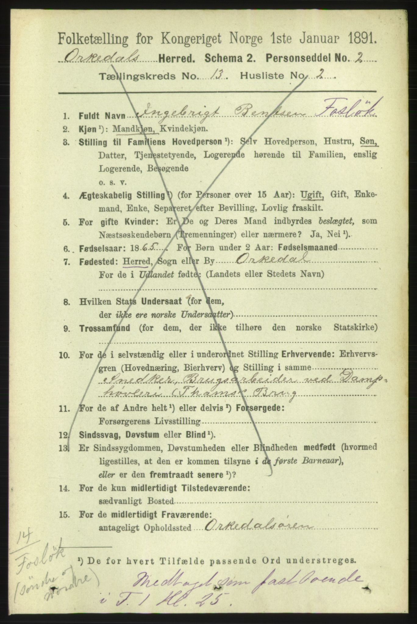 RA, 1891 census for 1638 Orkdal, 1891, p. 6020