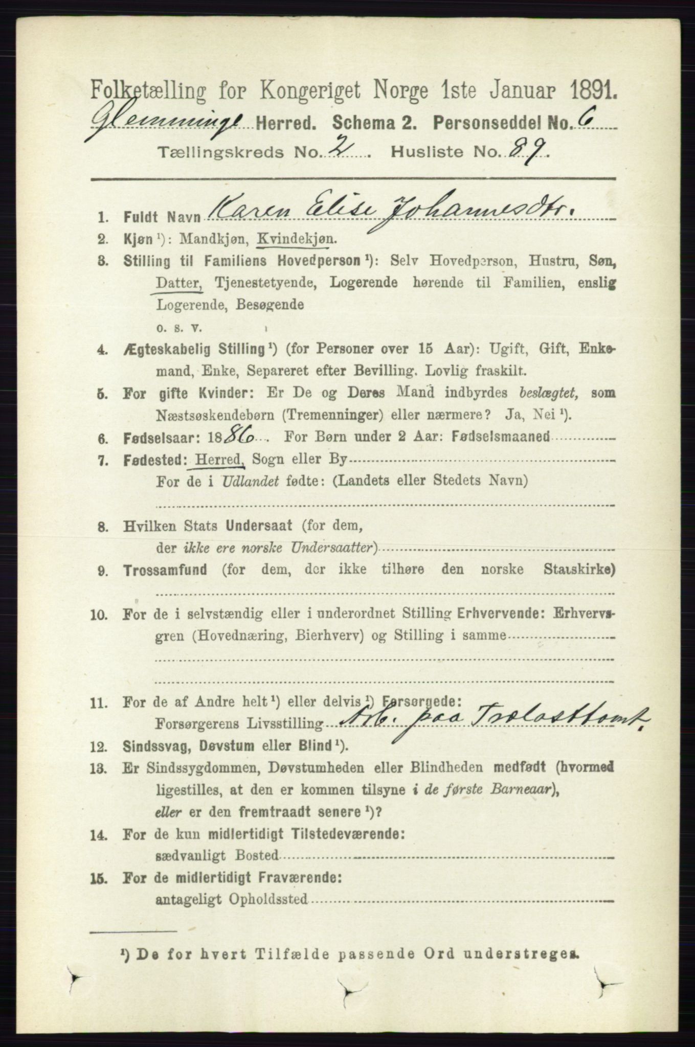 RA, 1891 census for 0132 Glemmen, 1891, p. 1297