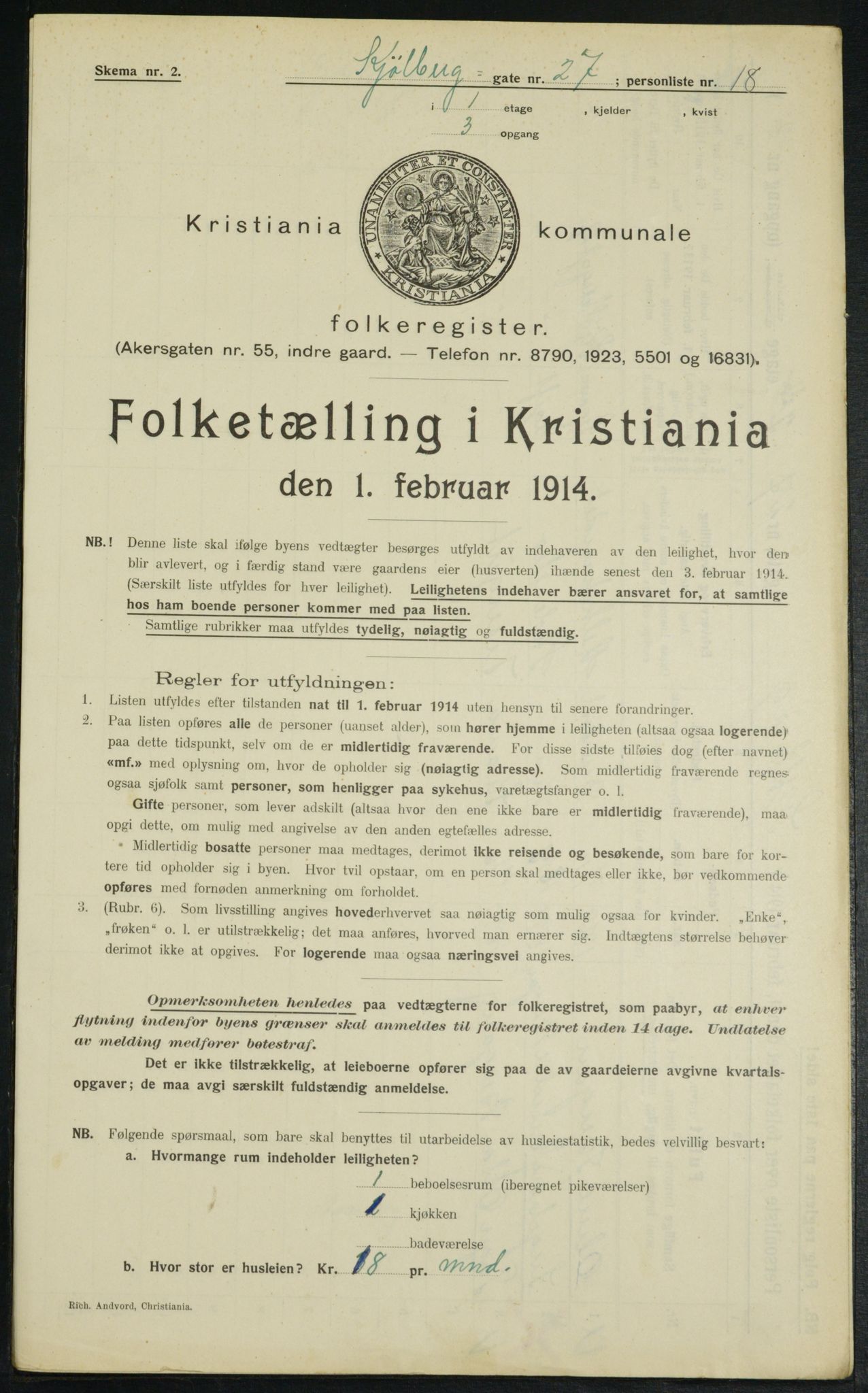 OBA, Municipal Census 1914 for Kristiania, 1914, p. 51789