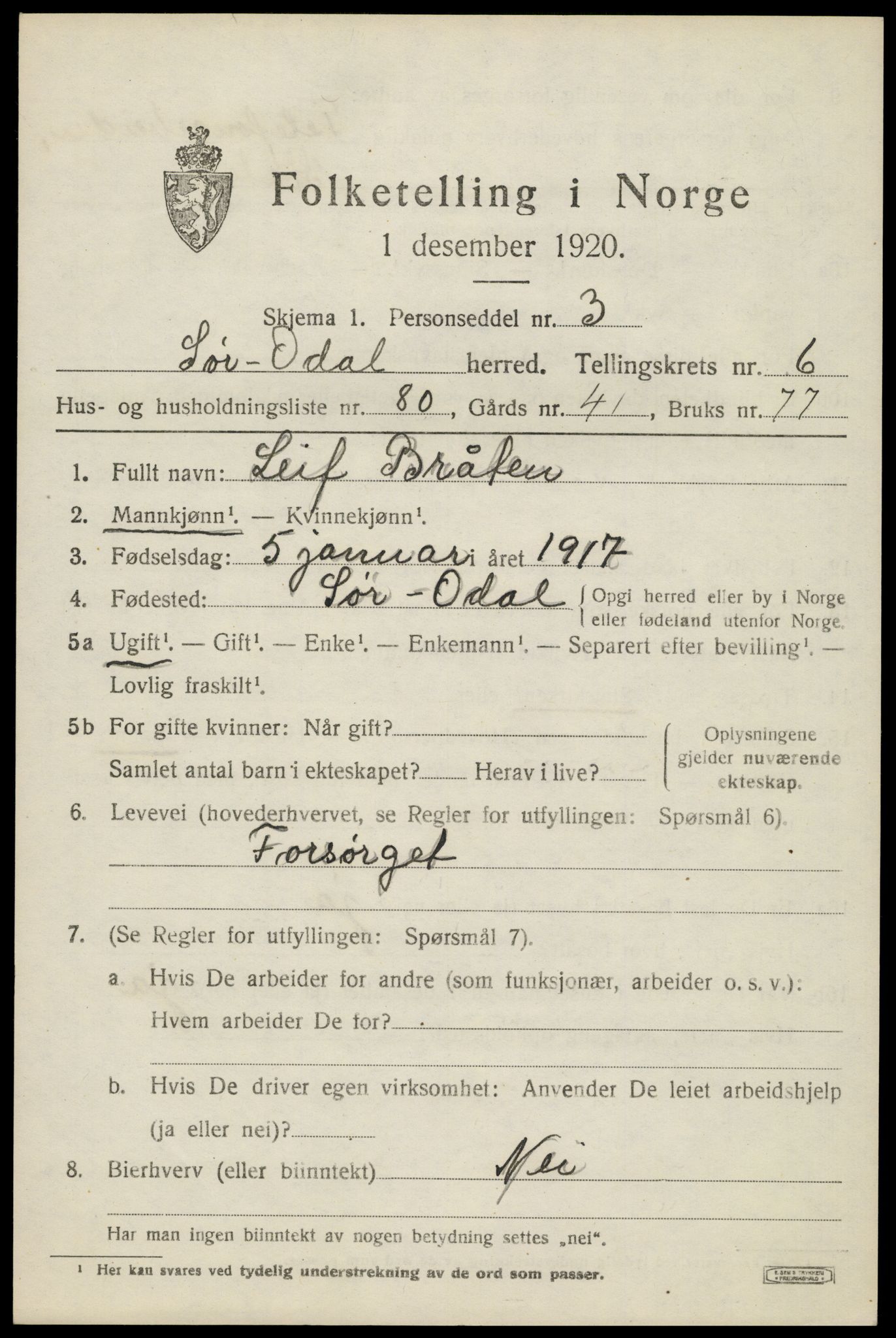 SAH, 1920 census for Sør-Odal, 1920, p. 7819