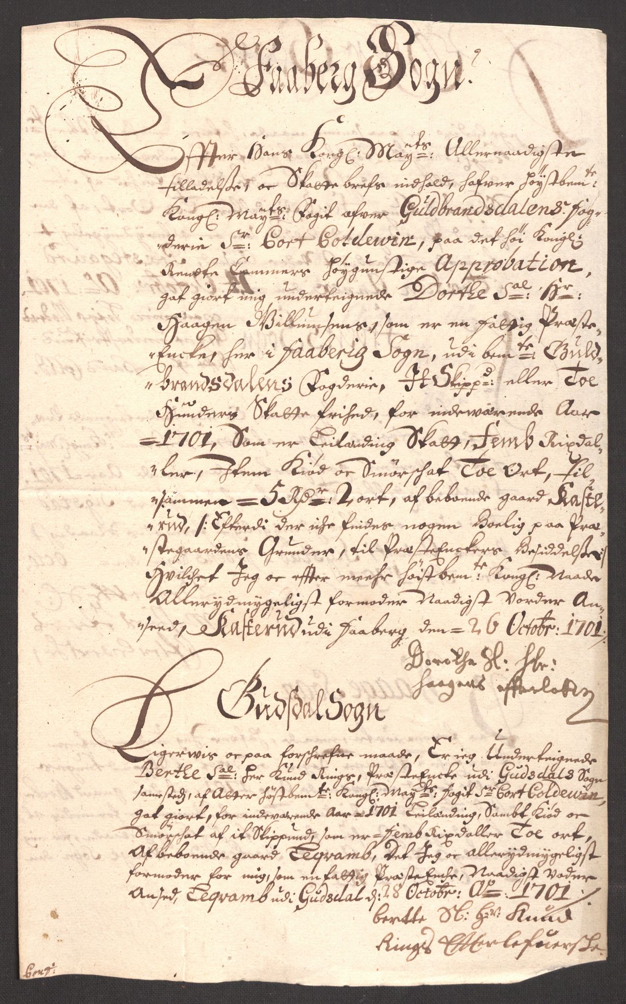 Rentekammeret inntil 1814, Reviderte regnskaper, Fogderegnskap, RA/EA-4092/R17/L1174: Fogderegnskap Gudbrandsdal, 1701, p. 139