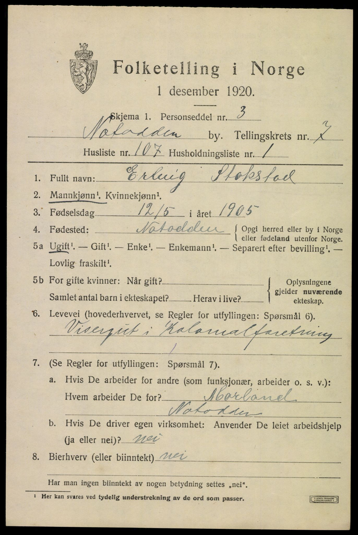 SAKO, 1920 census for Notodden, 1920, p. 15418