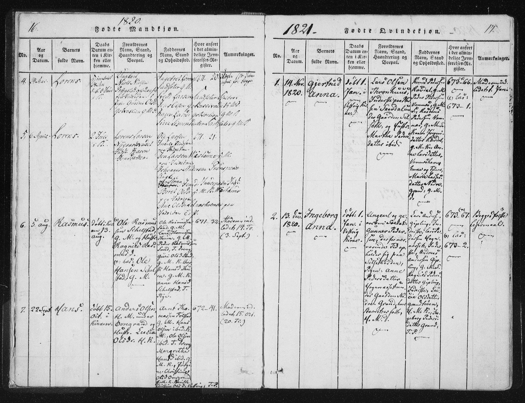 Ministerialprotokoller, klokkerbøker og fødselsregistre - Nord-Trøndelag, SAT/A-1458/744/L0417: Parish register (official) no. 744A01, 1817-1842, p. 16-17