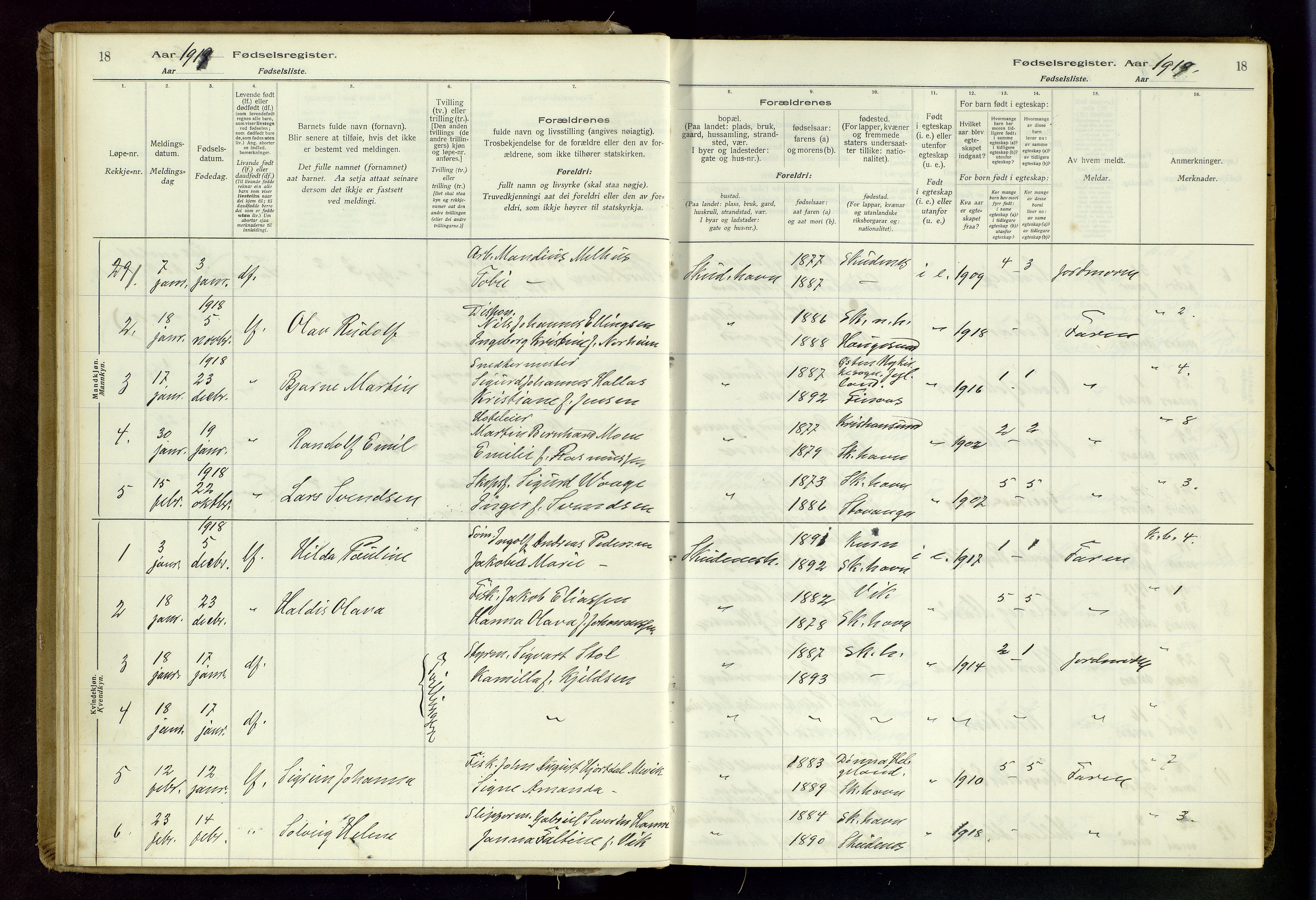 Skudenes sokneprestkontor, SAST/A -101849/I/Id/L0003: Birth register no. 3, 1916-1964, p. 18