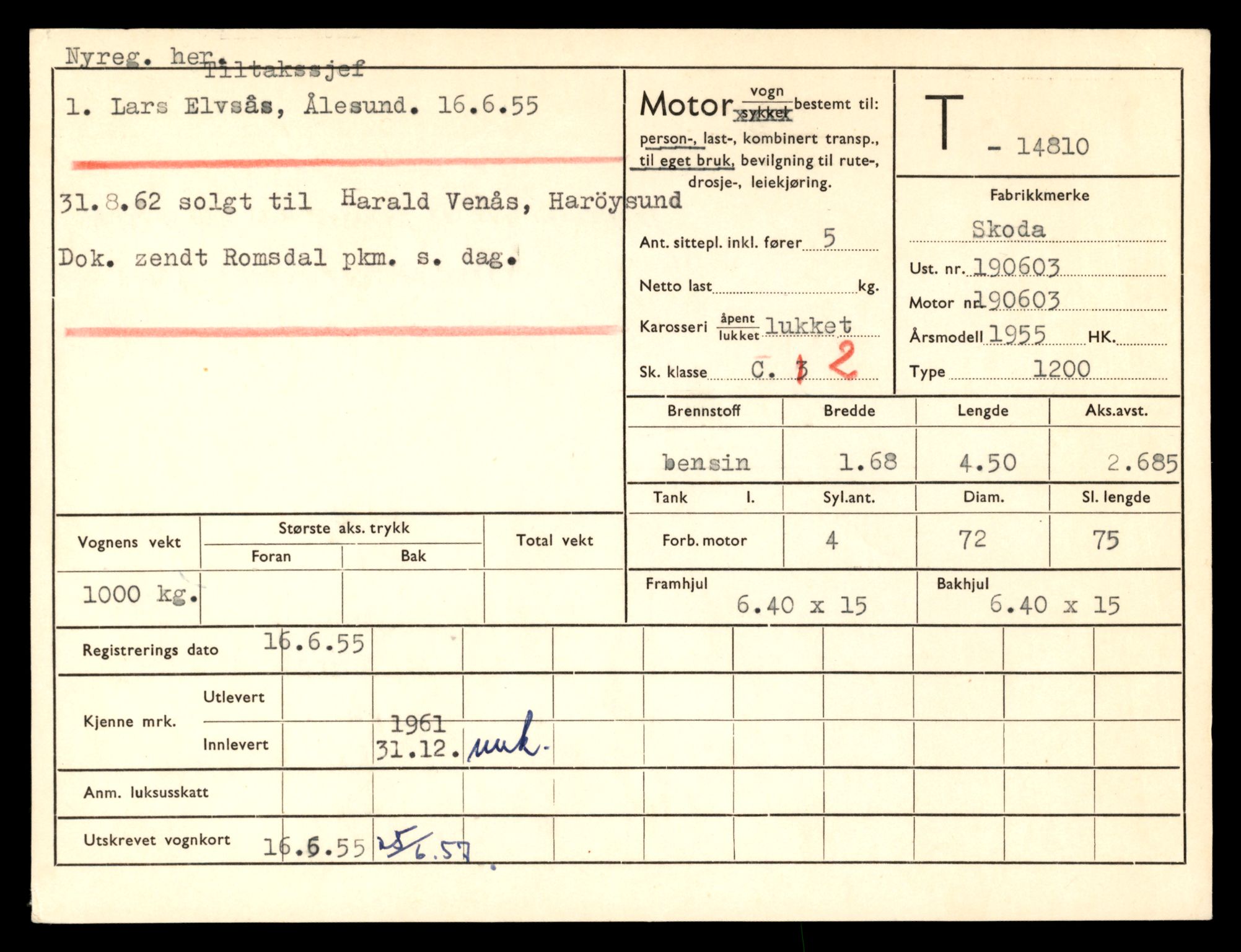 Møre og Romsdal vegkontor - Ålesund trafikkstasjon, AV/SAT-A-4099/F/Fe/L0048: Registreringskort for kjøretøy T 14721 - T 14863, 1927-1998, p. 1953